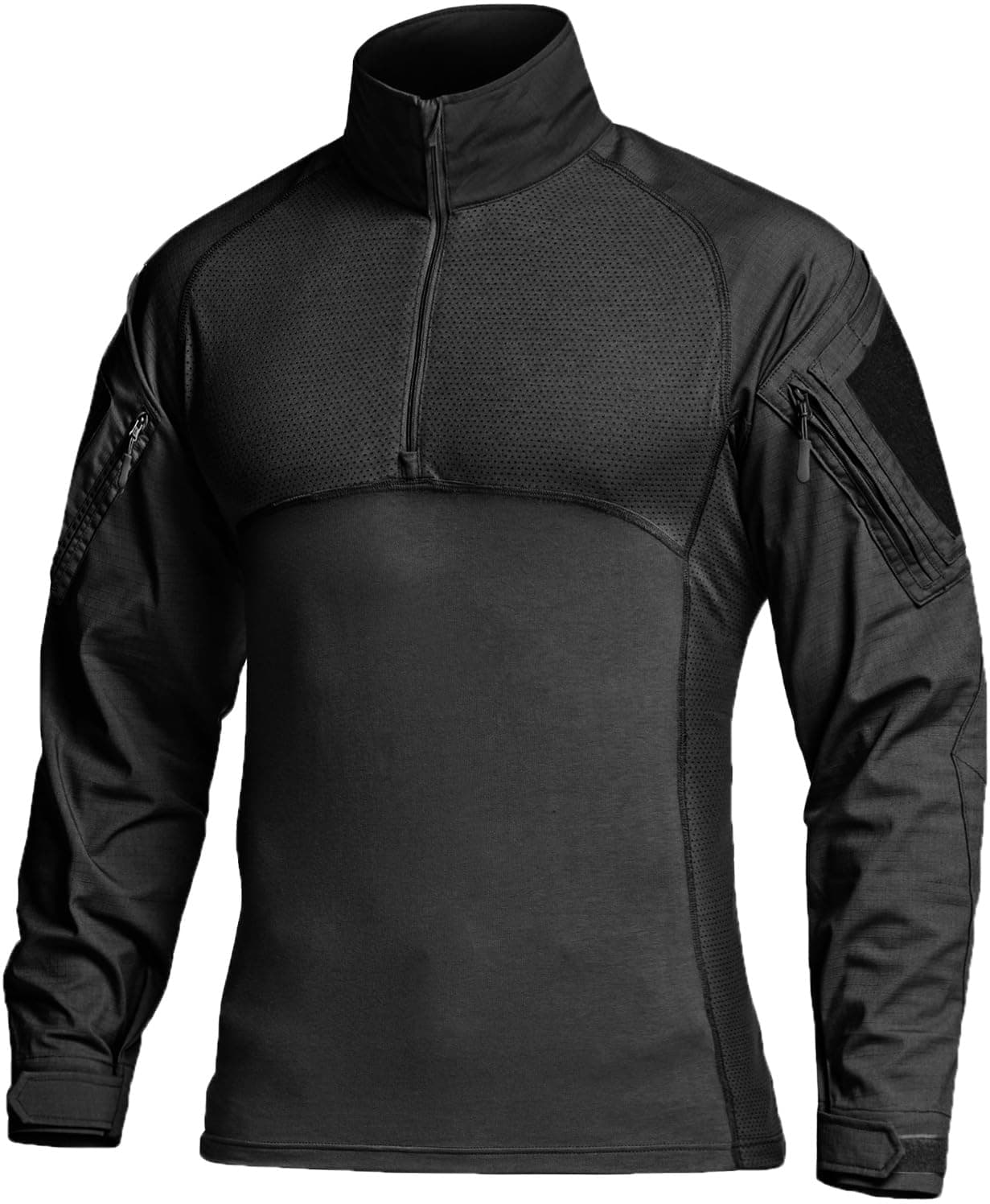 Men's Combat Shirt Tactical 1/4 Zip Long Sleeve Military BDU Shirts Camo EDC Top with Pockets