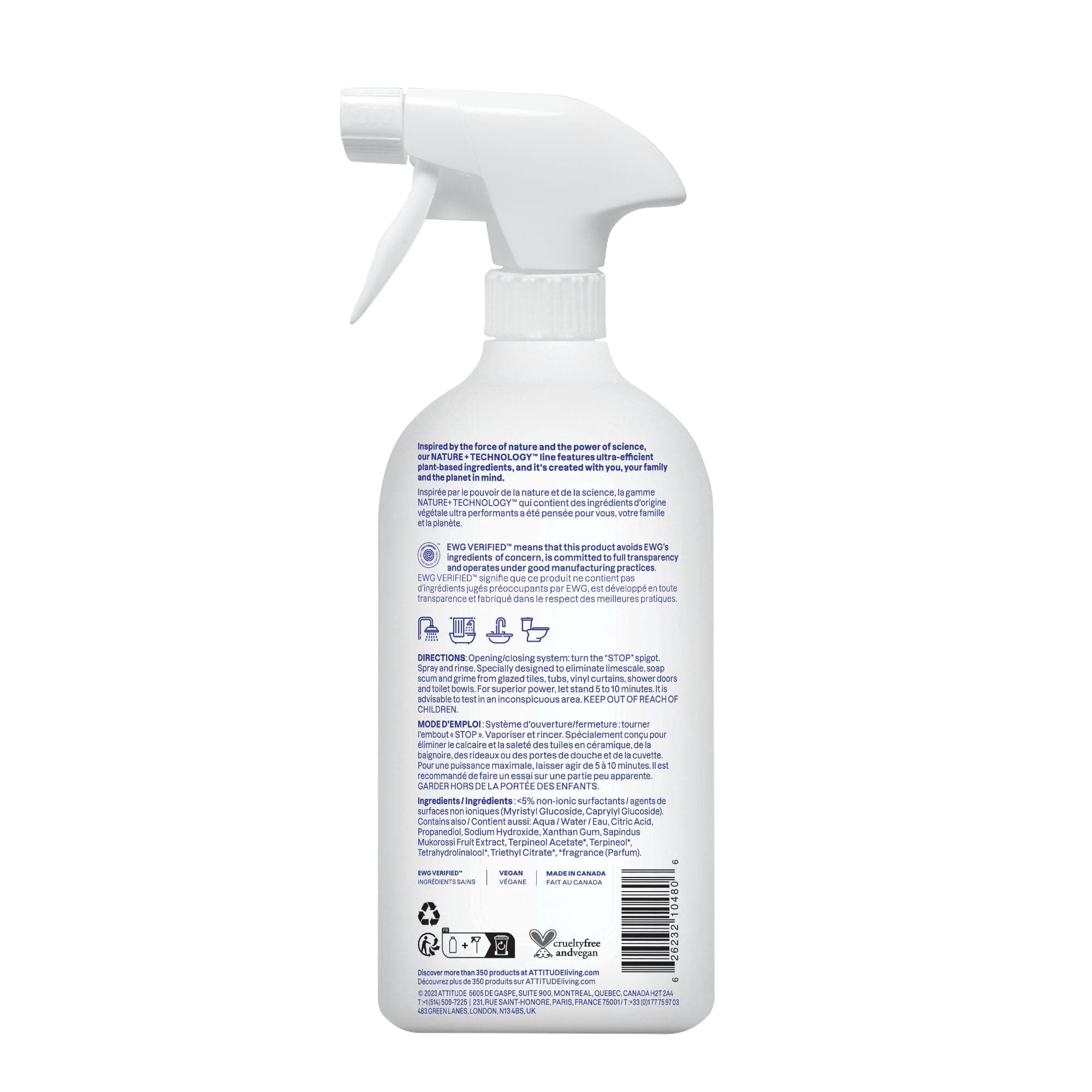 ATTITUDE Bathroom Cleaner Spray, EWG Verified, Plant-Based & Vegan, Safe for Bathroom Surfaces, Tiles, Tubs, Shower Walls, and Grout, Citrus Zest Scent, 27.1 Fl Oz (Pack of 3)