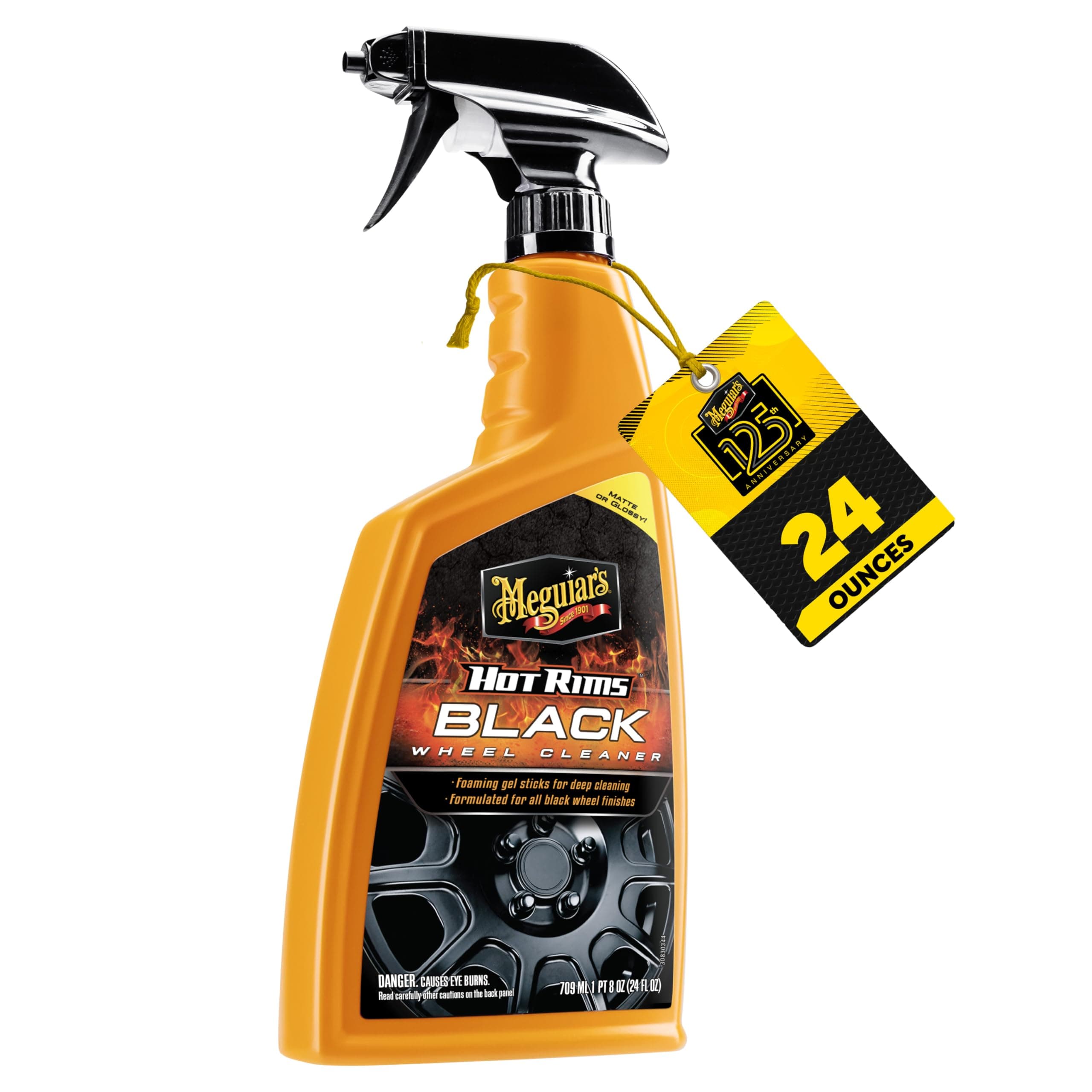 Hot Rims Black Wheel Cleaner, Deep Foaming Gel Specially Formulated to Effectively Clean Matte, Gloss, Satin, and Chrome Black Wheels, 24 Oz Spray Bottle