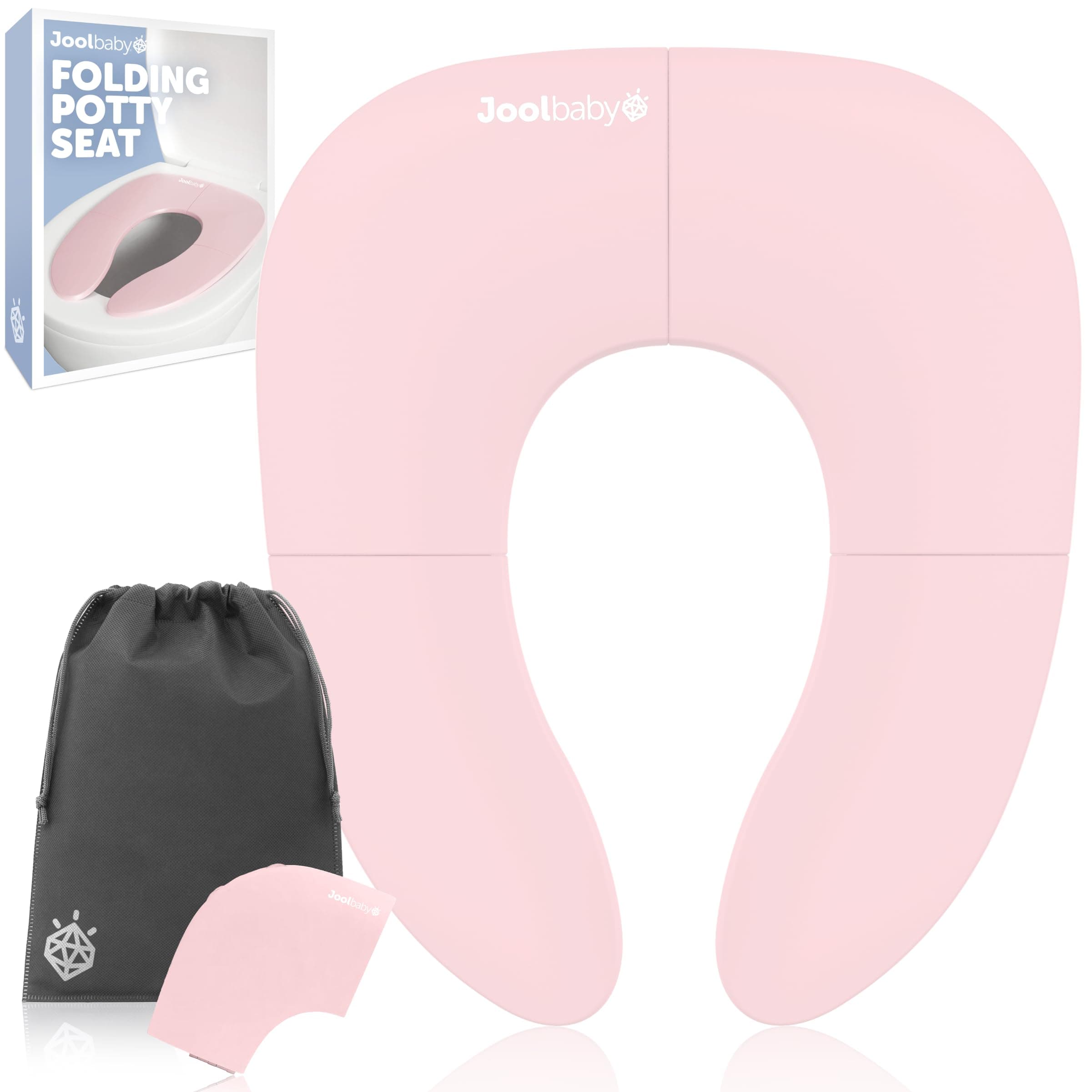 Folding Travel Potty Training Seat for Toddlers, Fits Round & Oval Toilets, Non-Slip Suction Cups, Includes Free Travel Bag (Pink)