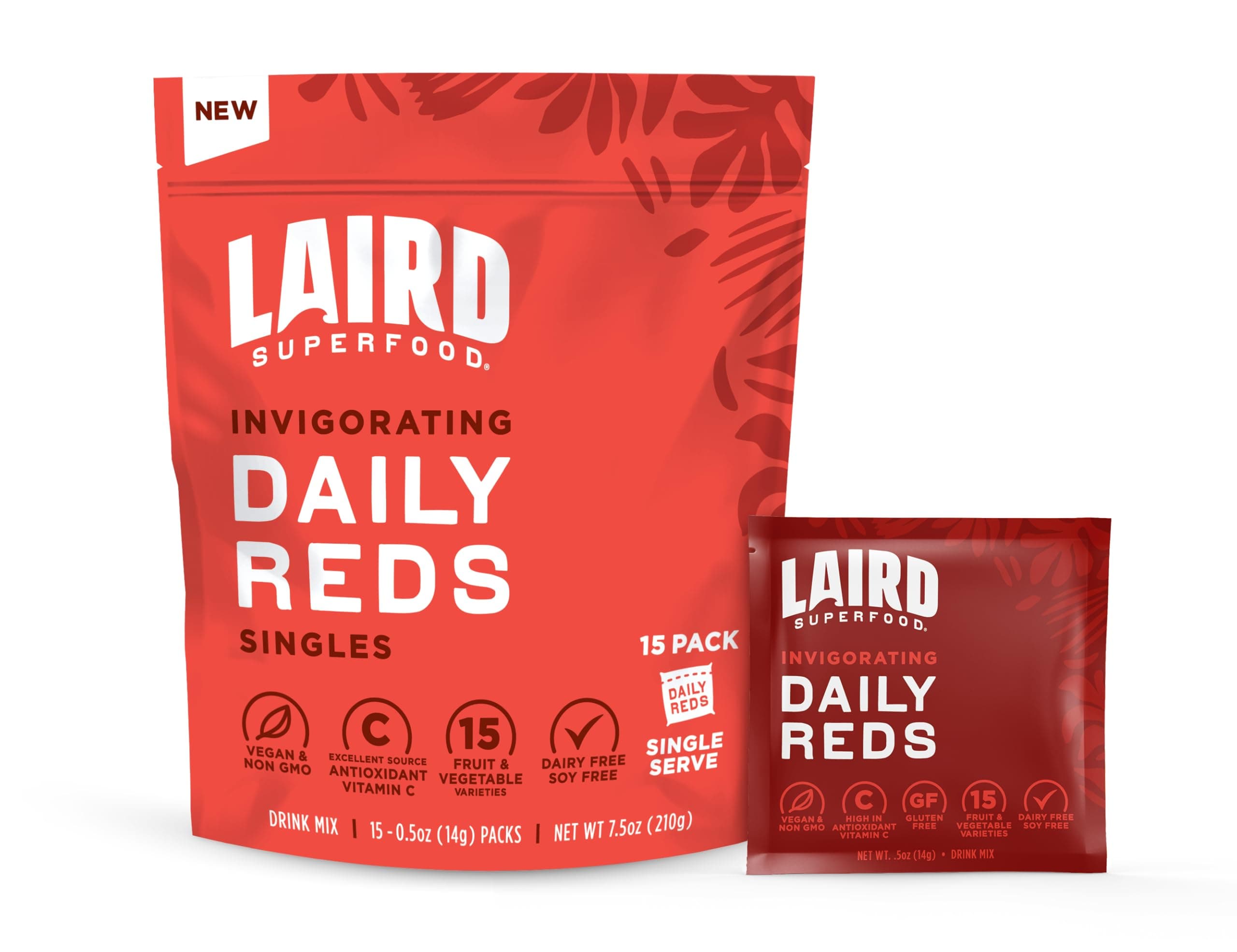 Laird Superfood Antioxident Daily Reds Powder, Free Radical Fighting Blend, Vitamin C, Manganese, 2 Servings of Fruits and Vegetables Per Serving, 15 Pack