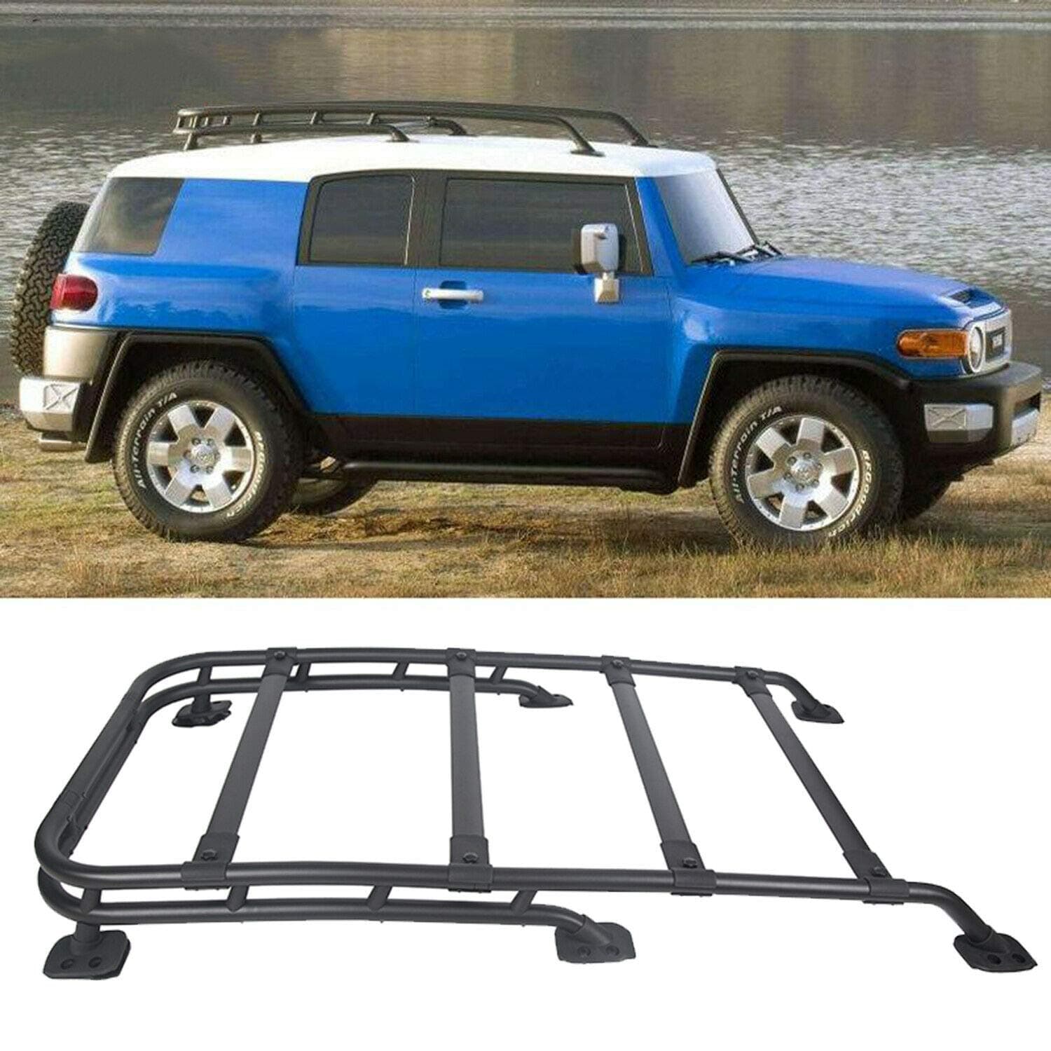 JJY Roof Rack Top Cargo for 07-14 Toyota FJ Cruiser Factory Style Black Aluminum