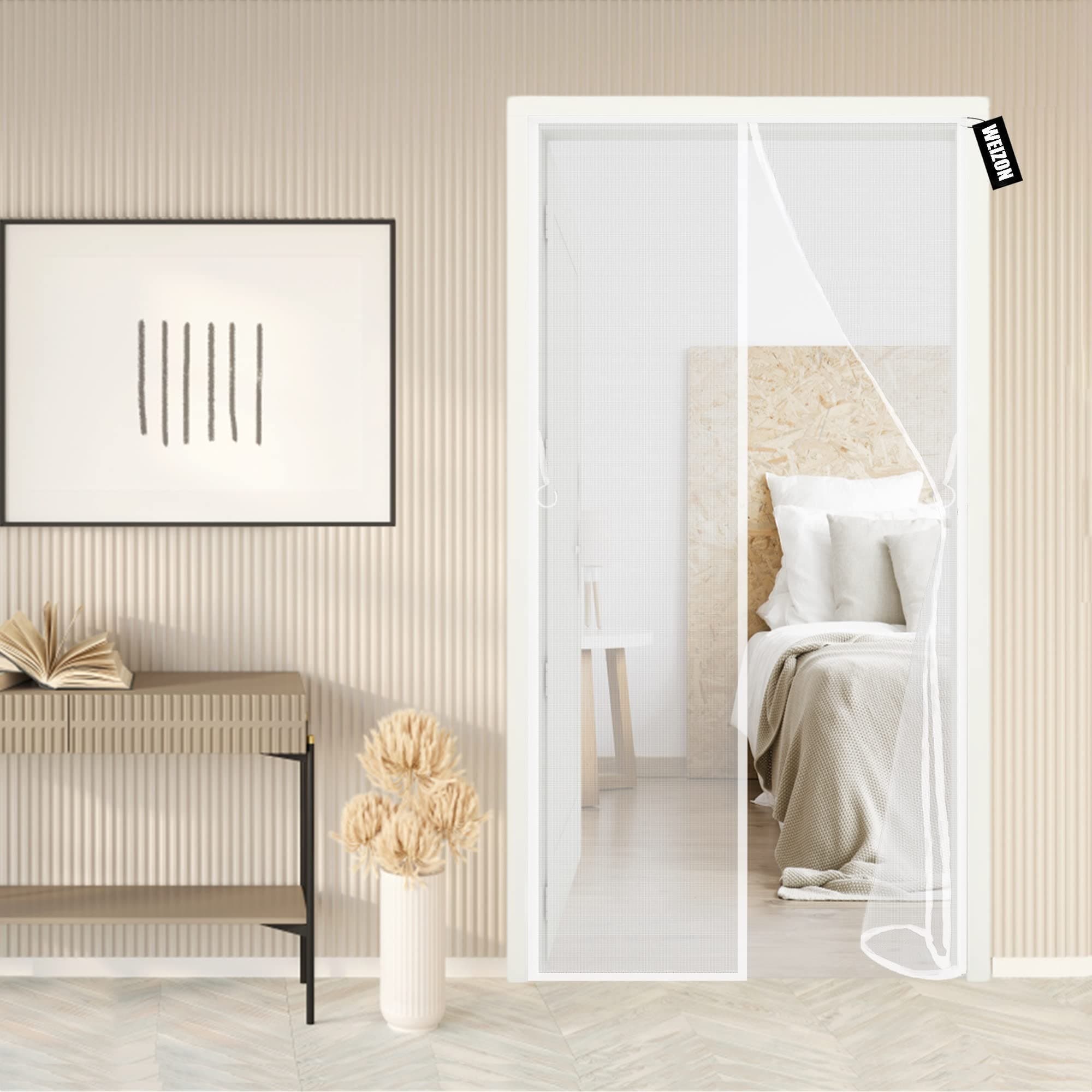 Magnetic Screen Door,Anti Mosquito Mesh Fly Curtain 160x240cm(63x94inch) without Drilling Top-to-Bottom Seal Automatically Keeps Mosquitoes Insects Out for Patio Balcony Living Room,White A