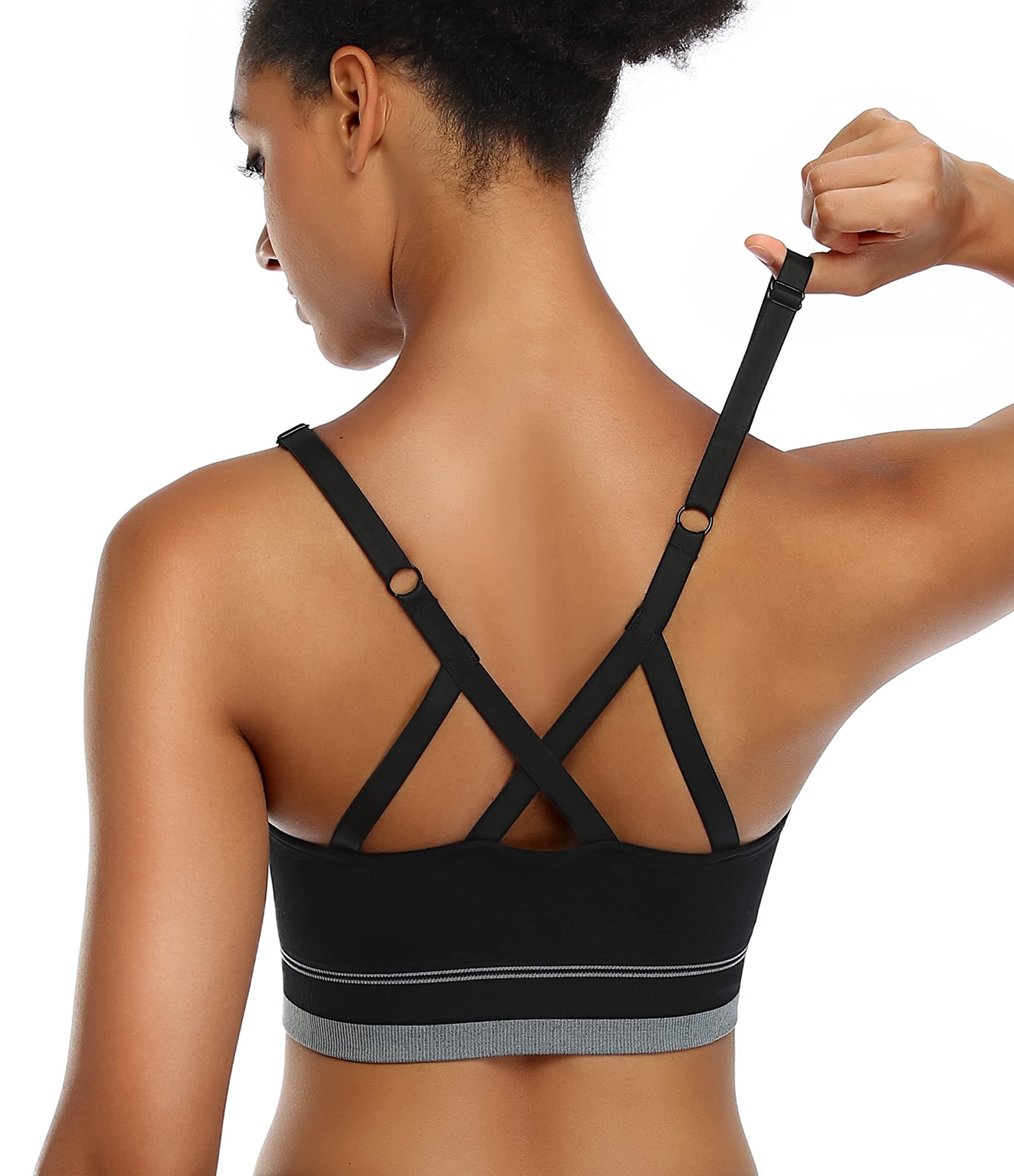 Strappy Sports Bra for Women, Longline Medium Support Yoga Bra Wirefree Padded Sports Bra with Adjustable Straps