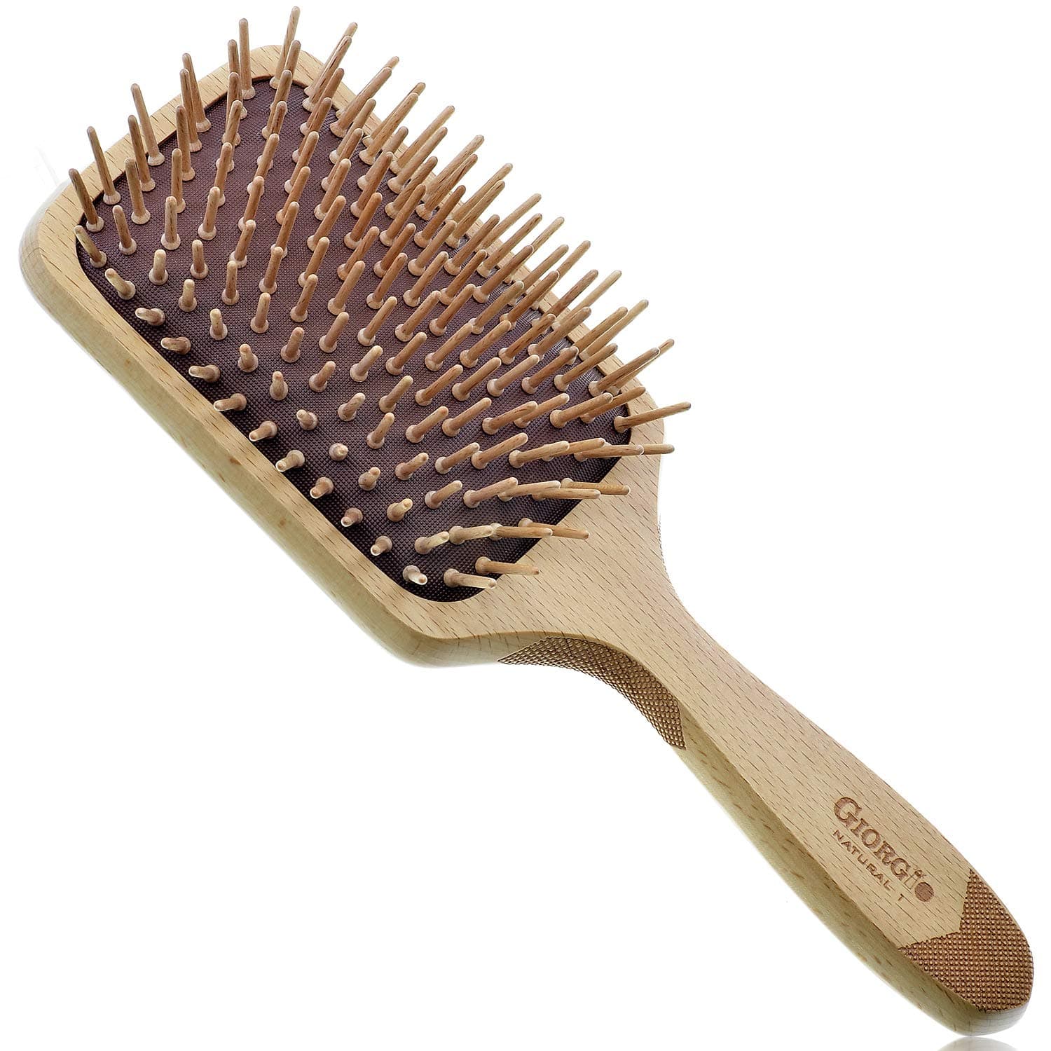 Eco Friendly Wooden Bristle Hairbrush - Large Detangling Brush and Hair Growth Brush for Thick or Long Hair - Paddle Hair Brush Made with Anti Static Beechwood, Silicone Massage Cushion