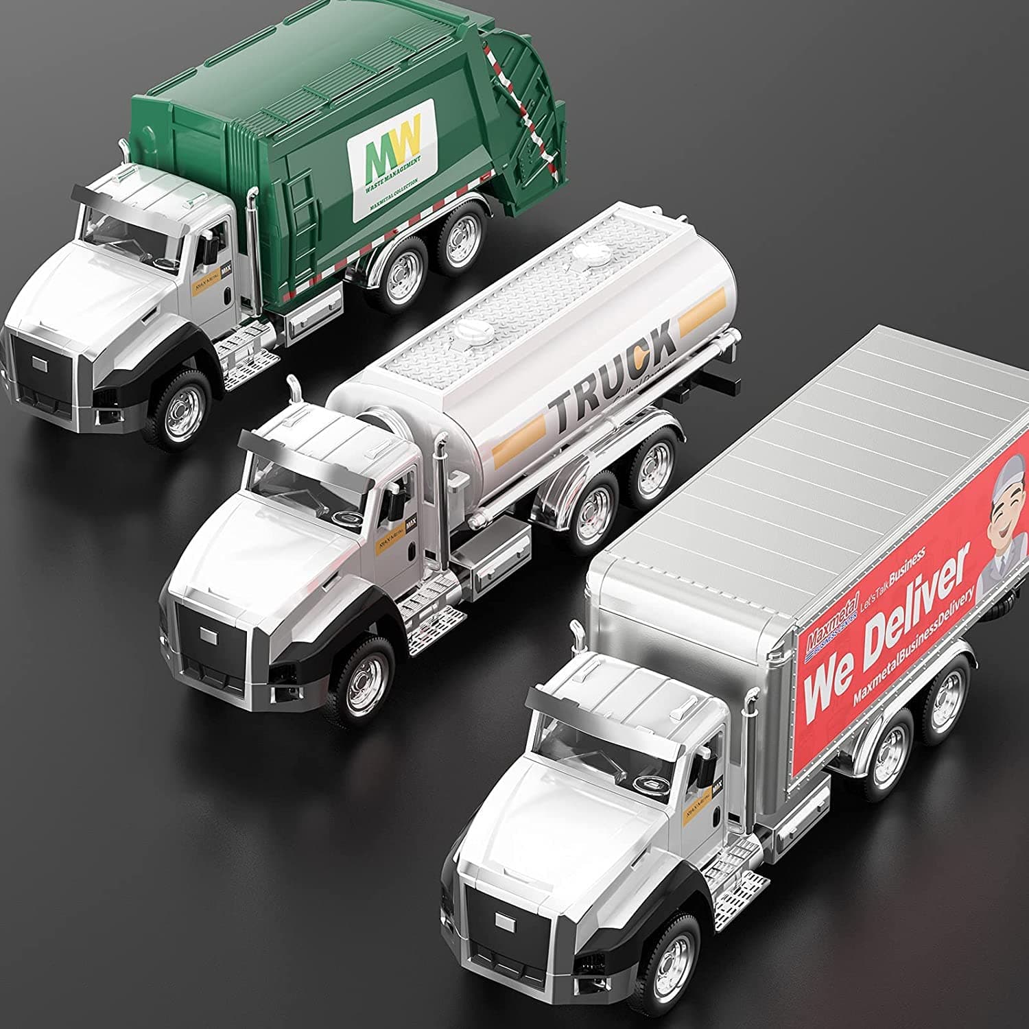 YLMKDE 3 Pack of Diecast City Transport Vehicles, Garbage Truck, Tanker Truck, Express Delivery Truck, 1/50 Scale Metal Collectible Model Cars,Car Toys Toddler Toys for 1 2 3 4 5 6 7 8 Year Old Boys