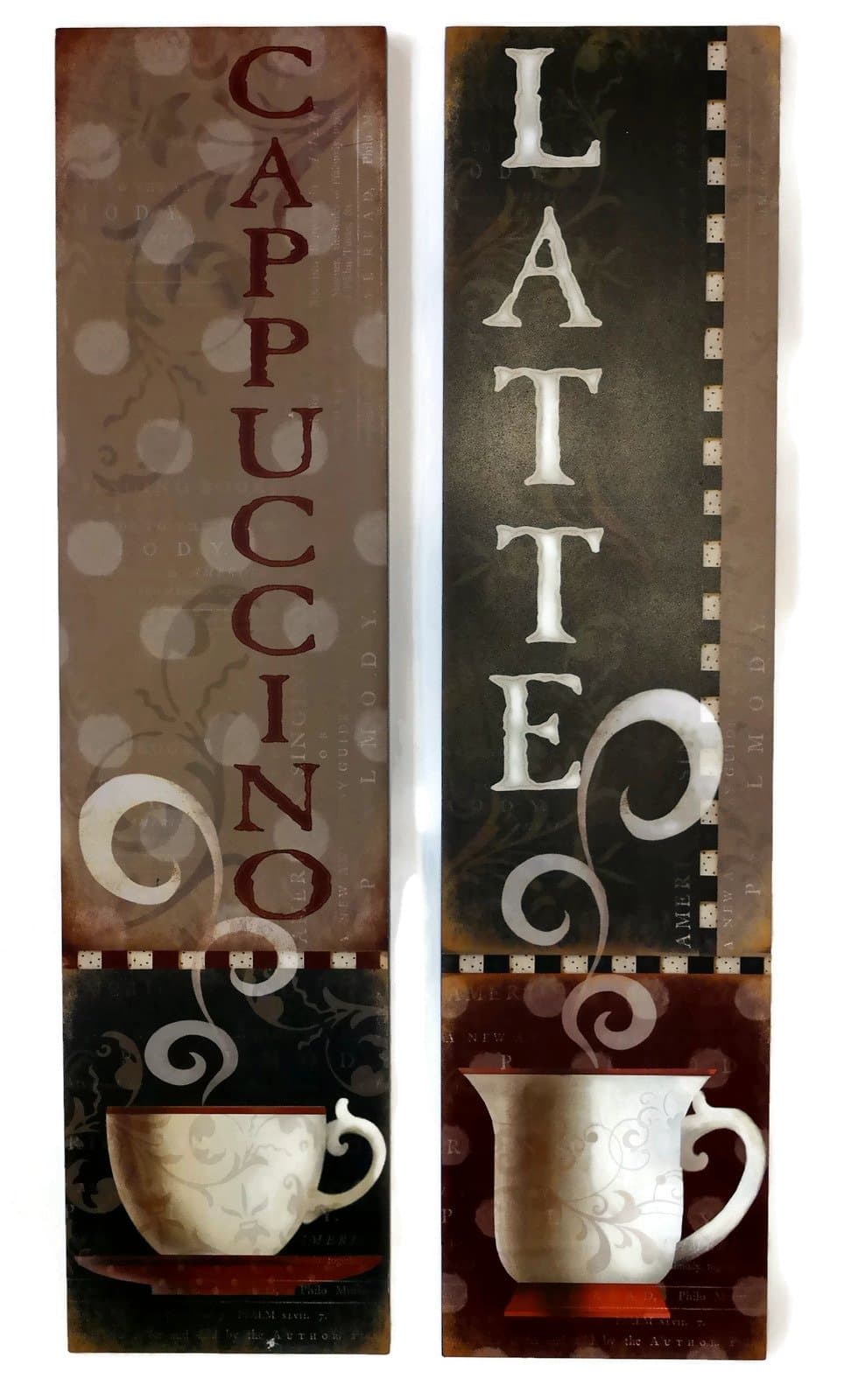 Earth Tone 2 Piece Latte Cappuccino Coffee Theme Long Wood Panel Wall Art Set
