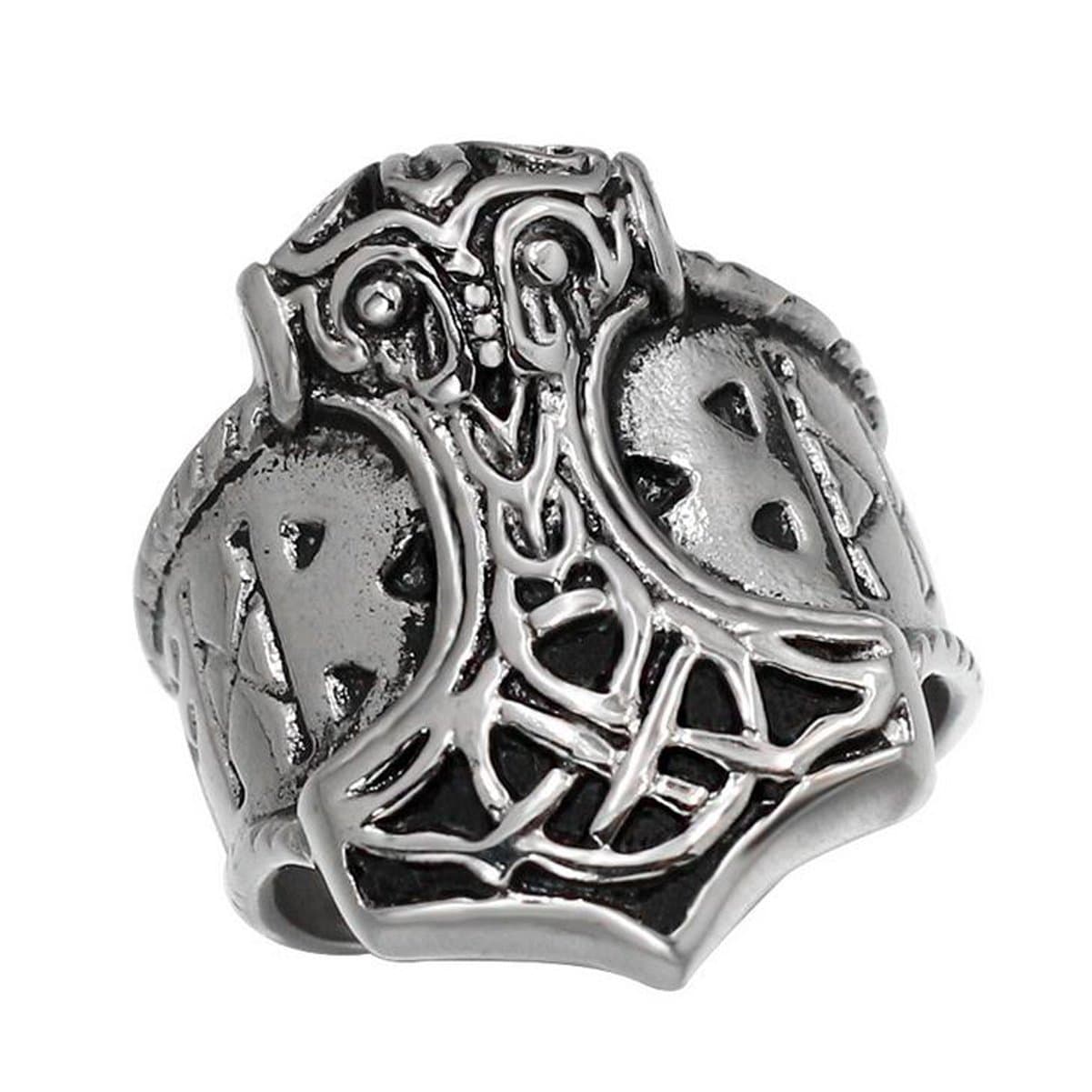 Men's Viking Ring Stainless Steel Quake Ring Silver Tone Vintage Retro King Marquess Earl Ring Black Size 8-13