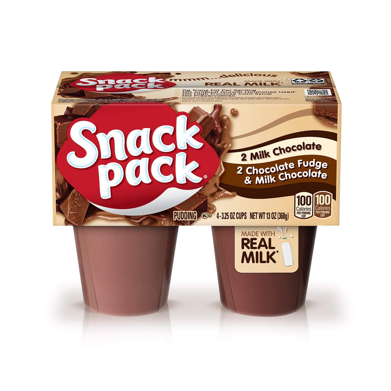 Snack Pack Milk Chocolate and Chocolate Fudge & Milk Chocolate Pudding Cups, 3.25 oz., 4-Count