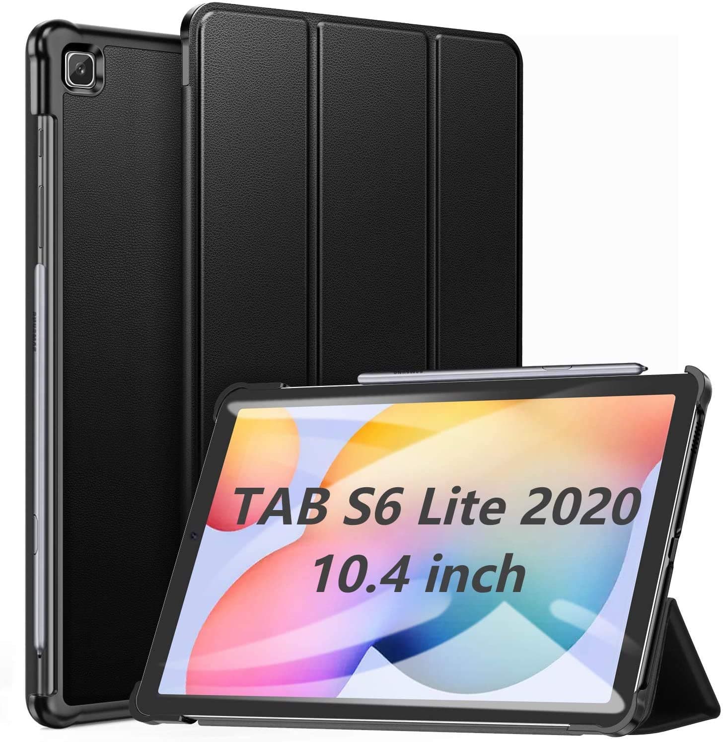 ABOUTTHEFITFaux Leather for Tablets Samsung Galaxy Tab S6 Lite 10.4 2020, Ultra Slim Lightweight Trifold Smart Folio Case Cover for SM-P610 Samsung Tab S6 Lite 26.41 cm (10.4 inches) 2020 - Black