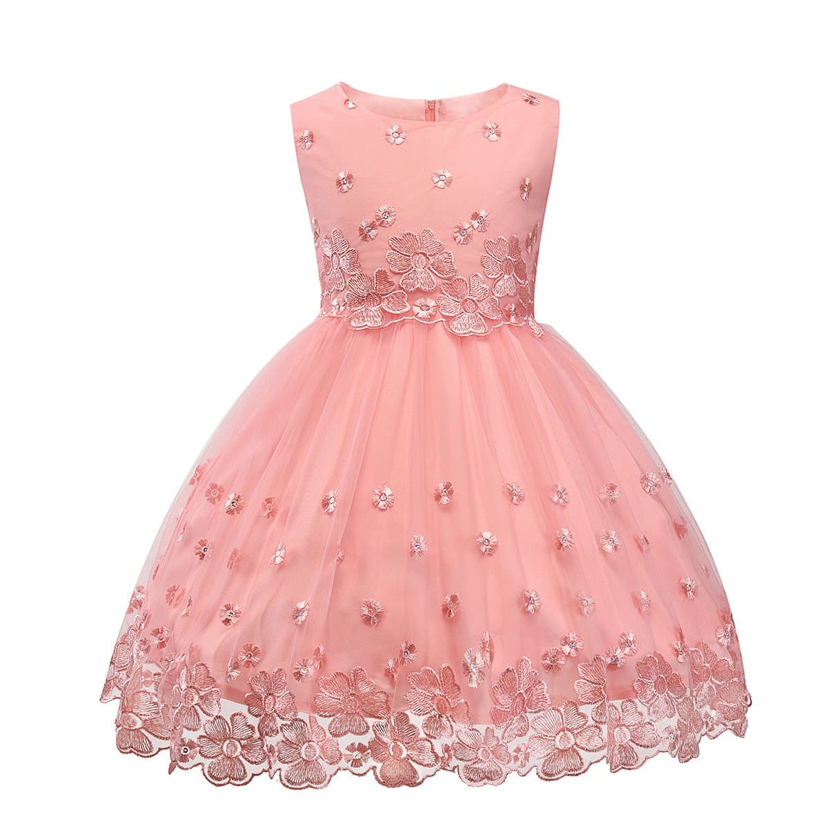 Ruffles Lace Bow Flower Tulle Princess Formal Wedding Birthday Party Dress for Toddler Baby Girl (3-4 Years, Pink Rhinestone)