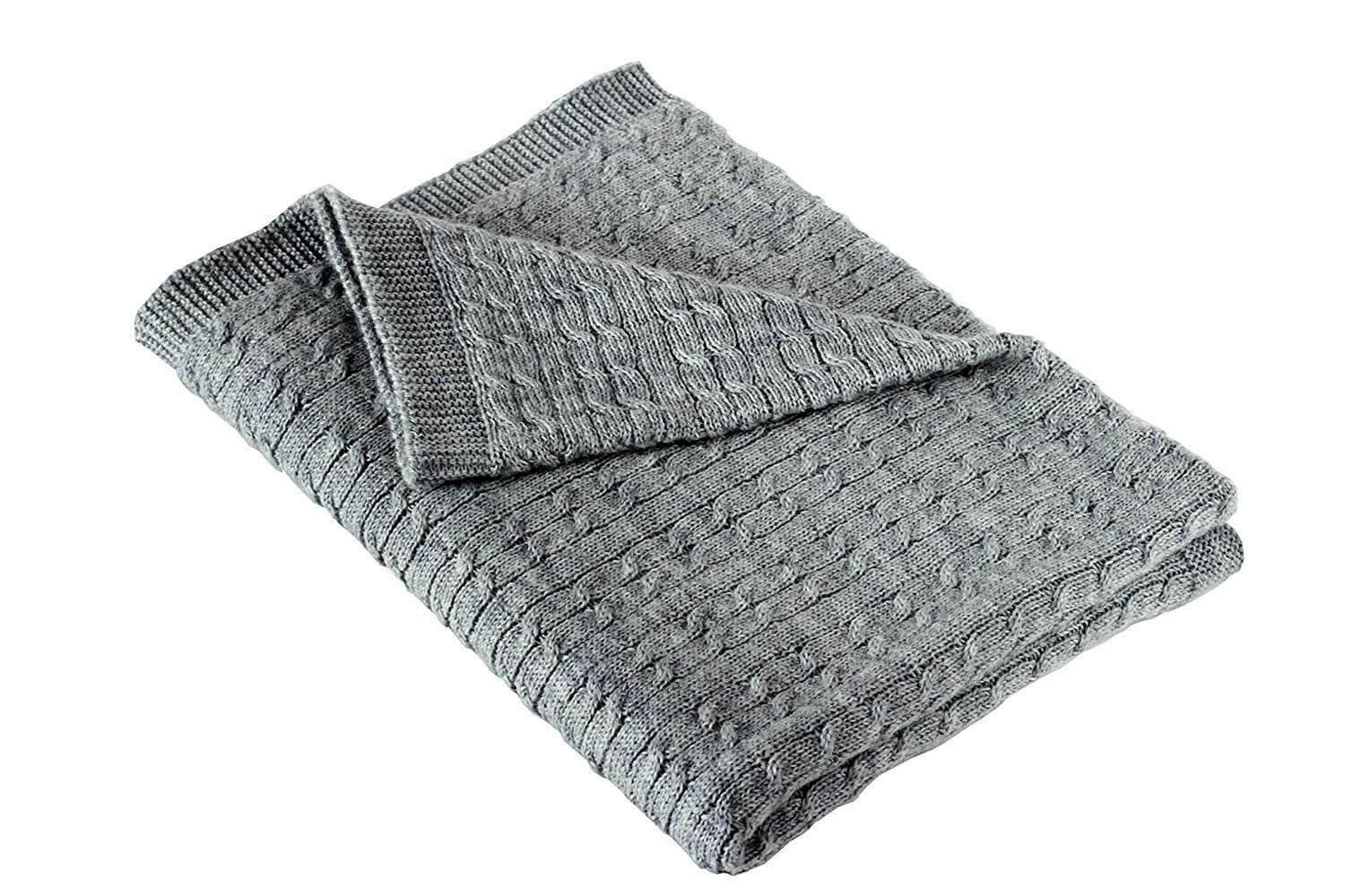 Nord Snow Double Cable Knitted Newborn Baby Swaddle Pram ECO MERINO WOOL Wool Blanket for Baby Girl or Boy Anti-allergic and Very Soft (70 x 90 cm.)
