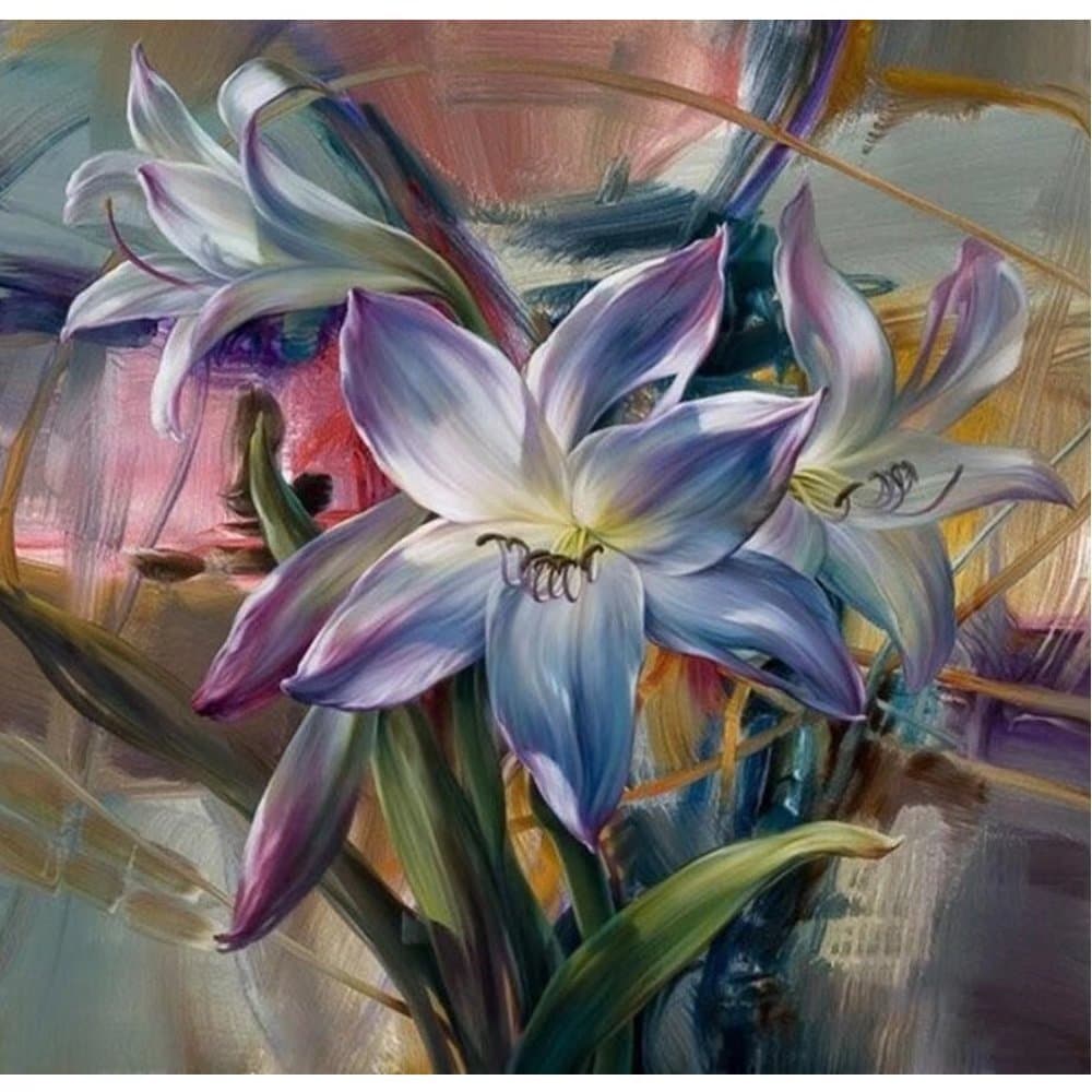 SUBERY Paintworks DIY Oil Painting Paint by Number Kits for Adults Kids Beginner - Elegant Flowers 16x20 inches (Without Frame)