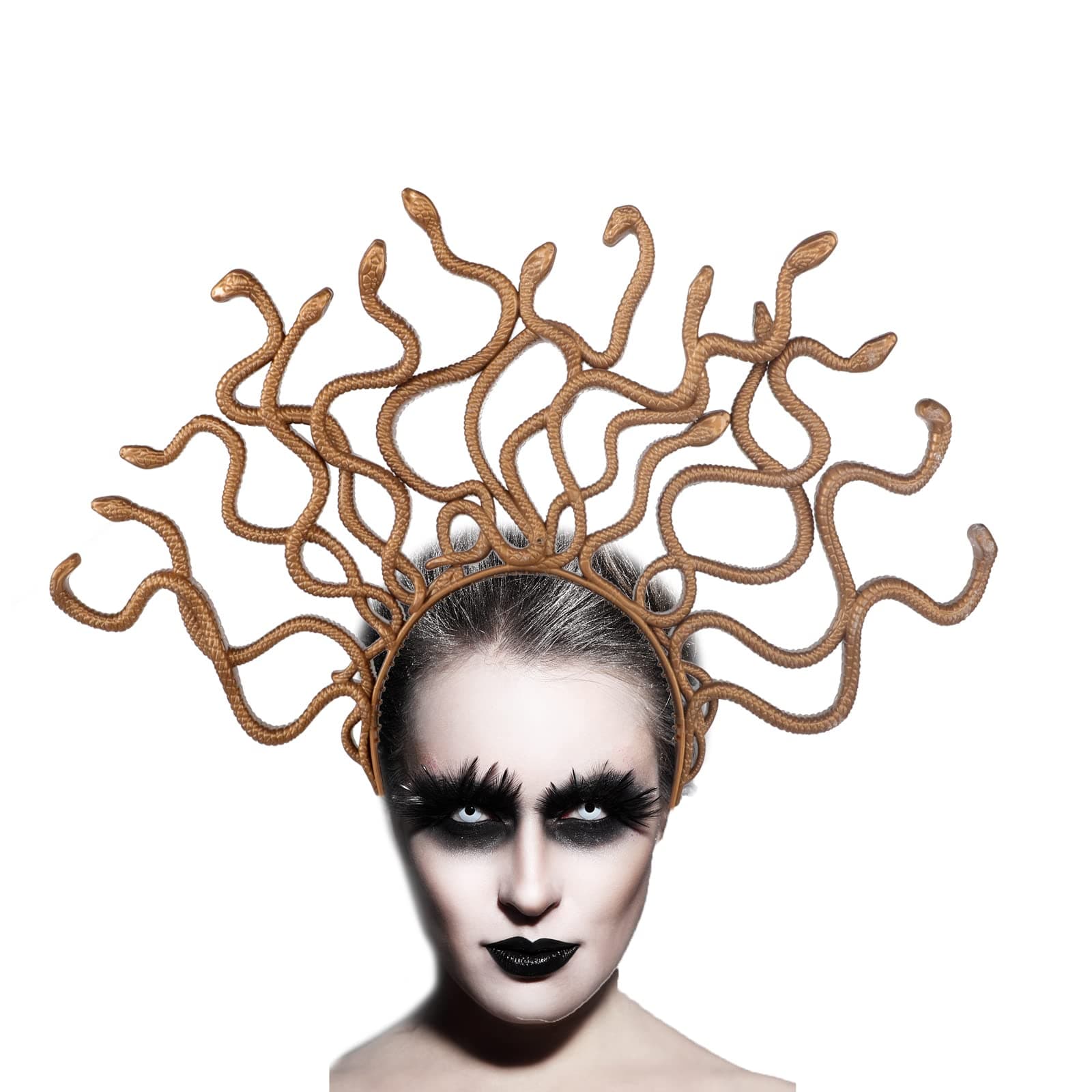 PURFUNGold Medusa Snake Headband Halloween Costume Medusa Cosplay Headpiece Hair Hoop Women Girls Scary Day Of The Dead Fancy Dress Party Snake Crowns Tiaras Hair Band