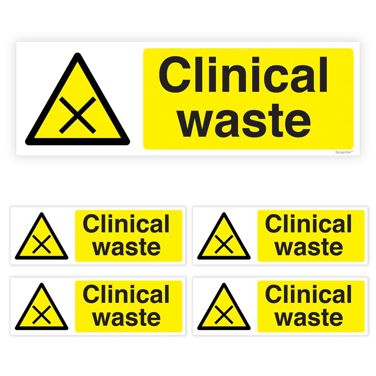 Pack of 5 Clinical Waste Stickers for Bin (150 x 50 mm) Self Adhesive Waterproof Clinical Waste Sticker for Bin Sara Prints