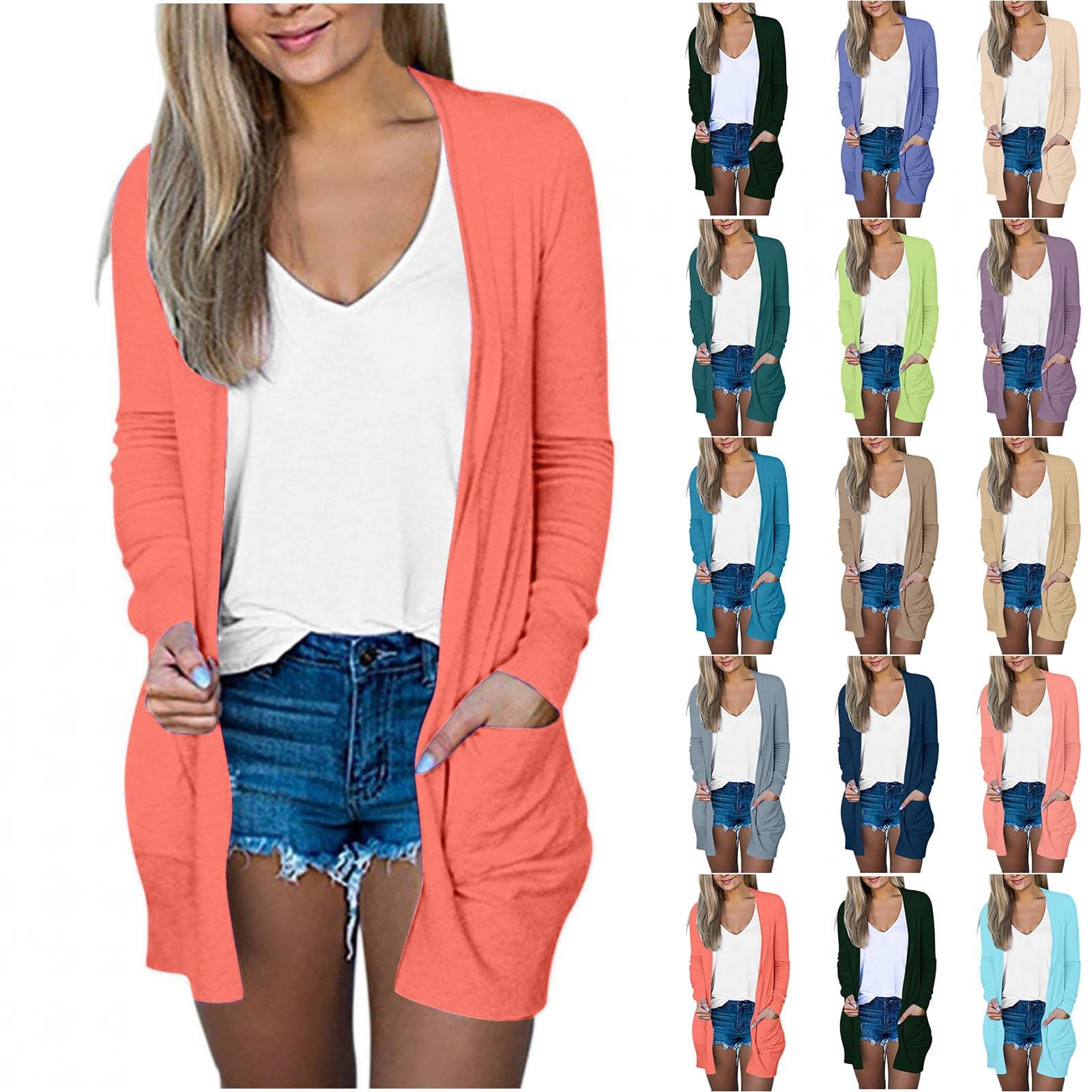 Women's Fashion Casual Solid Colour Long Sleeve Mid-Length Cardigan Jacket KXC6CBXZ6382