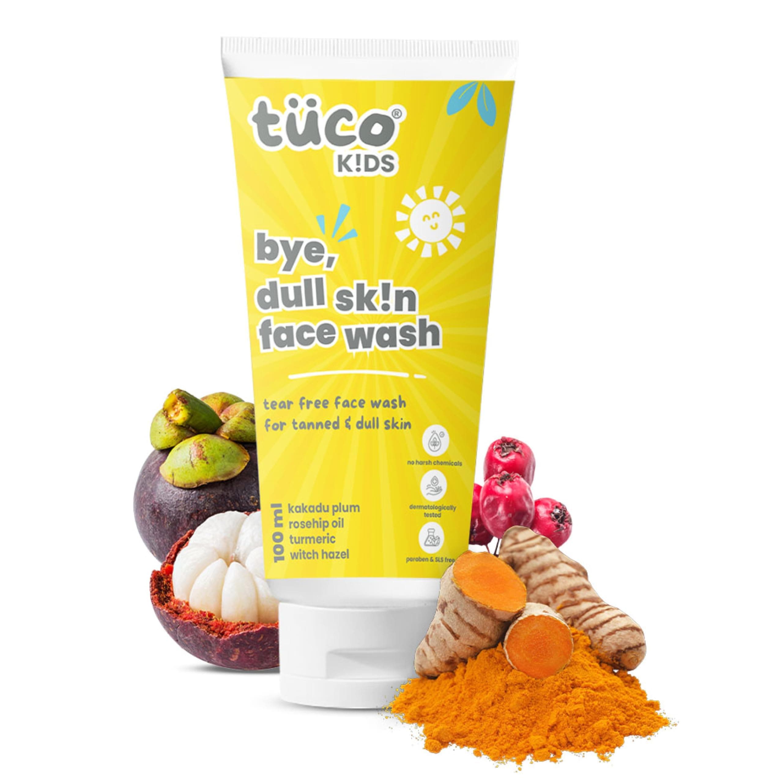Kids Face Wash | Perfect for Dull Skin | Infused with Turmeric, Kakadu Plum, Rosehip Oil, Safflower Oil, Witch Hazel | Ages 2-5, 4-10, 10-15, 5-10 Years | Paraben & Sulphate Free |100 ml (Pack of 1)