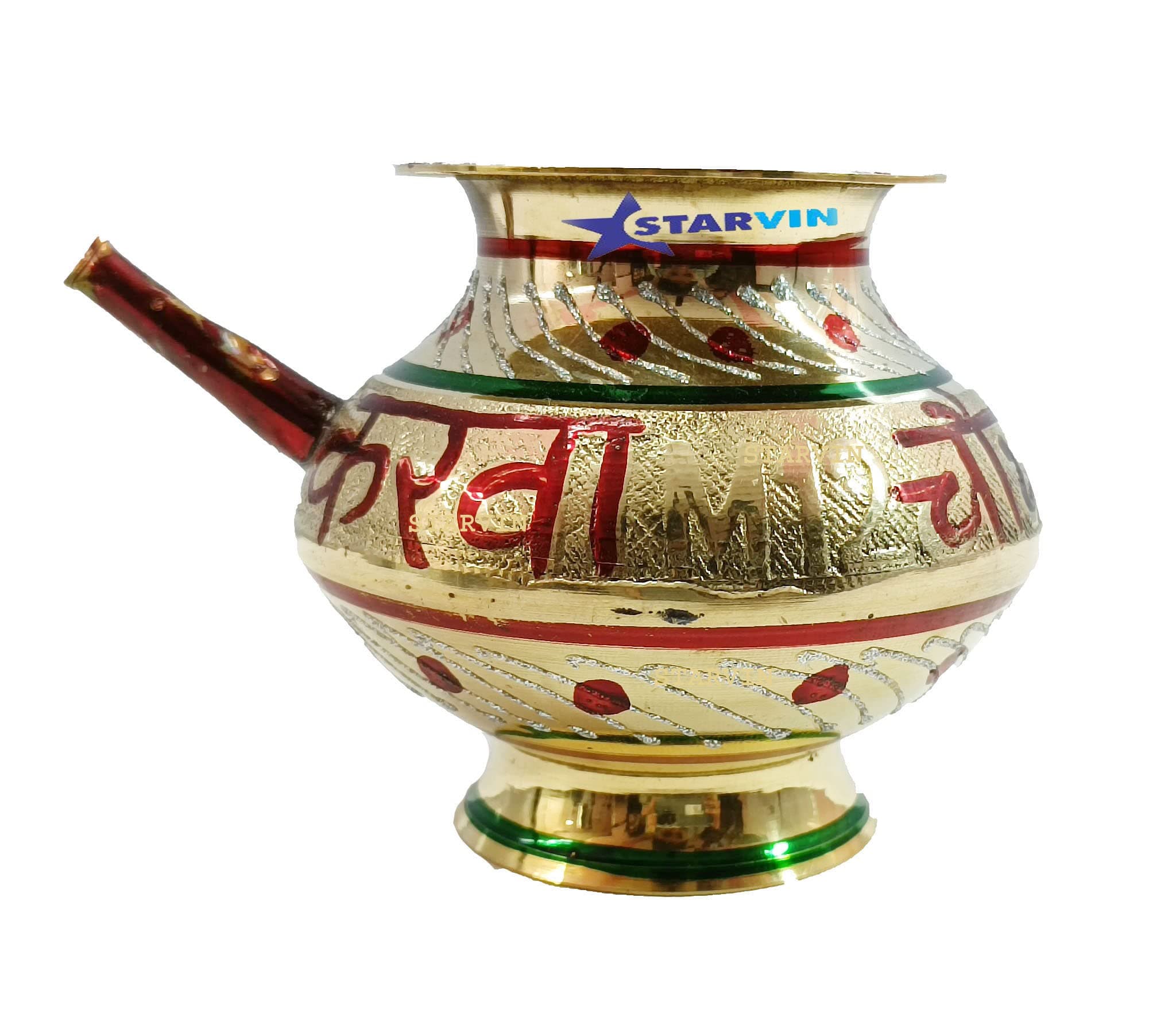 STARVINMeenakari Brass Karwa Chauth Lota, Karwa Lota, Karva Lota, Brass Karwa, Karwa Kalash, Pooja Kalash, Pooja Lota-Pack of 1 (Multicolor) || 01