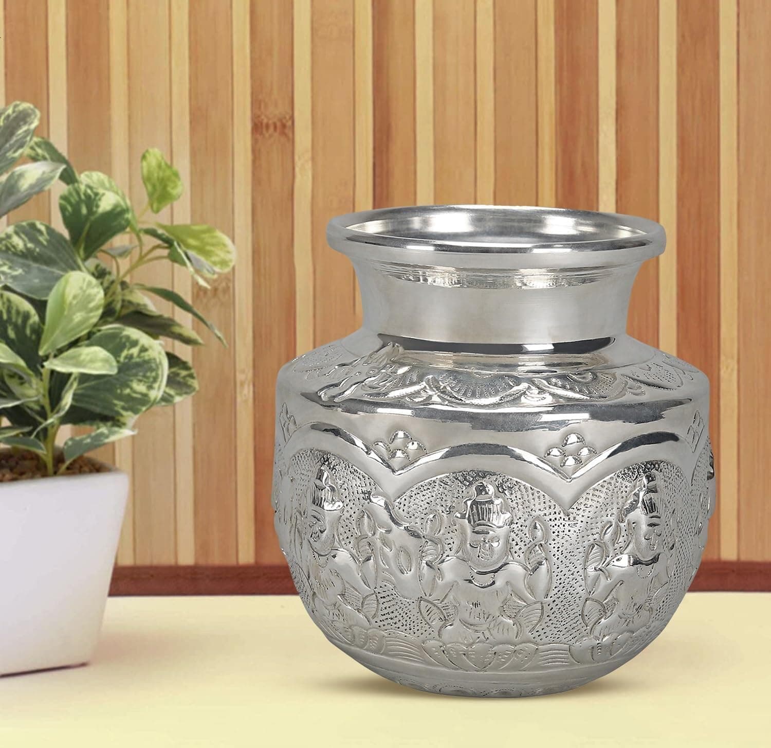 Puja N Pujari White Metal White Metel For Pooja (9 x 9 x 10 cm, Silver)