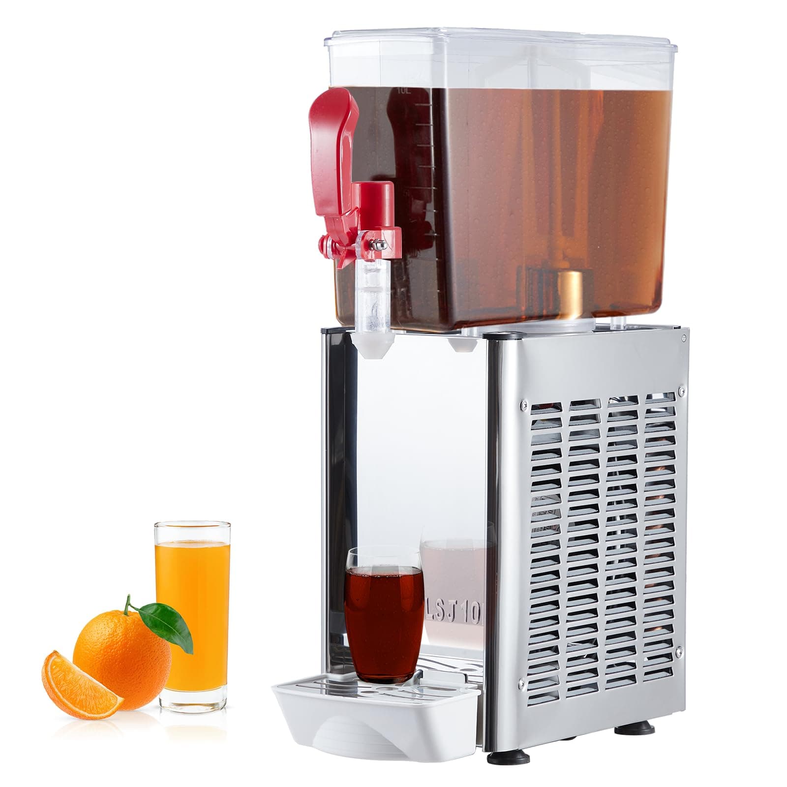 Commercial Beverage Dispenser, KOKEBREN 1 Tanks 2.64 Gallon 10L Commercial Juice Dispenser, 10 Liter Per Tank, 180W Stainless Steel Food Grade Ice Tea Drink Dispenser with Thermostat Controller