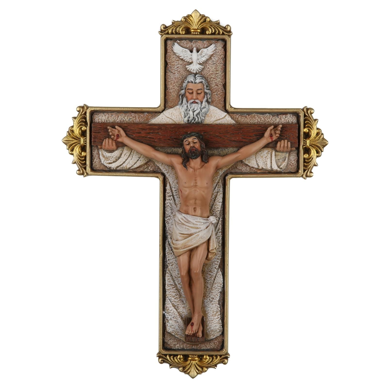 DevotedWalls Trinity Crucifix Wall Cross, Hand-Carfted Catholic Crucifix, Hand Painted Wall Catholic Art for Home Blessing, Holy Trinity Jesus Cross for Wall Decor,Resin 8" Atrio with God Religious Crucifixion（Full Color）