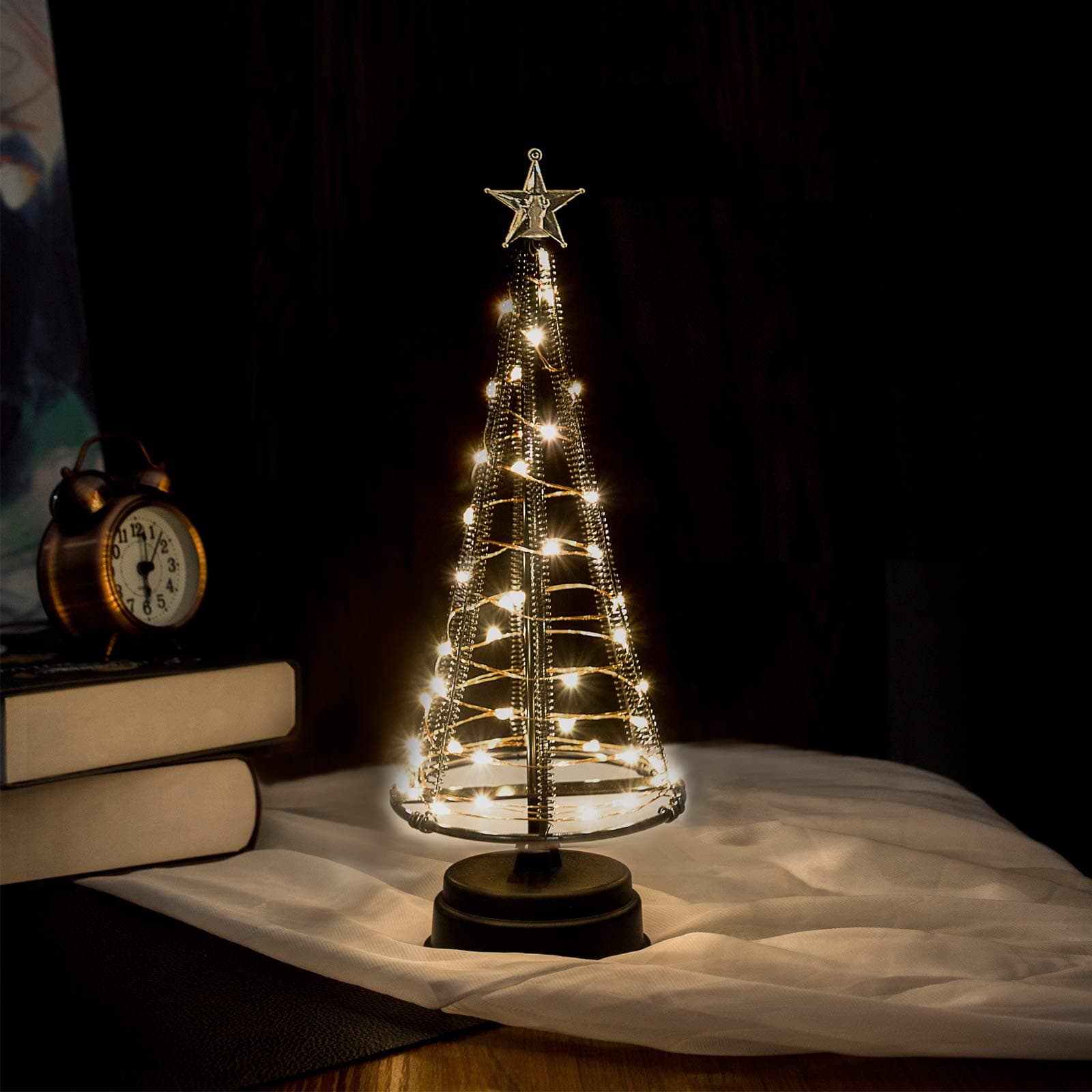 Mini Christmas Tree, Night Light for Home/Decoration/Party/Wedding, USB or Battery Powered, 10Inch 40LED Light Tree, Inside Black S