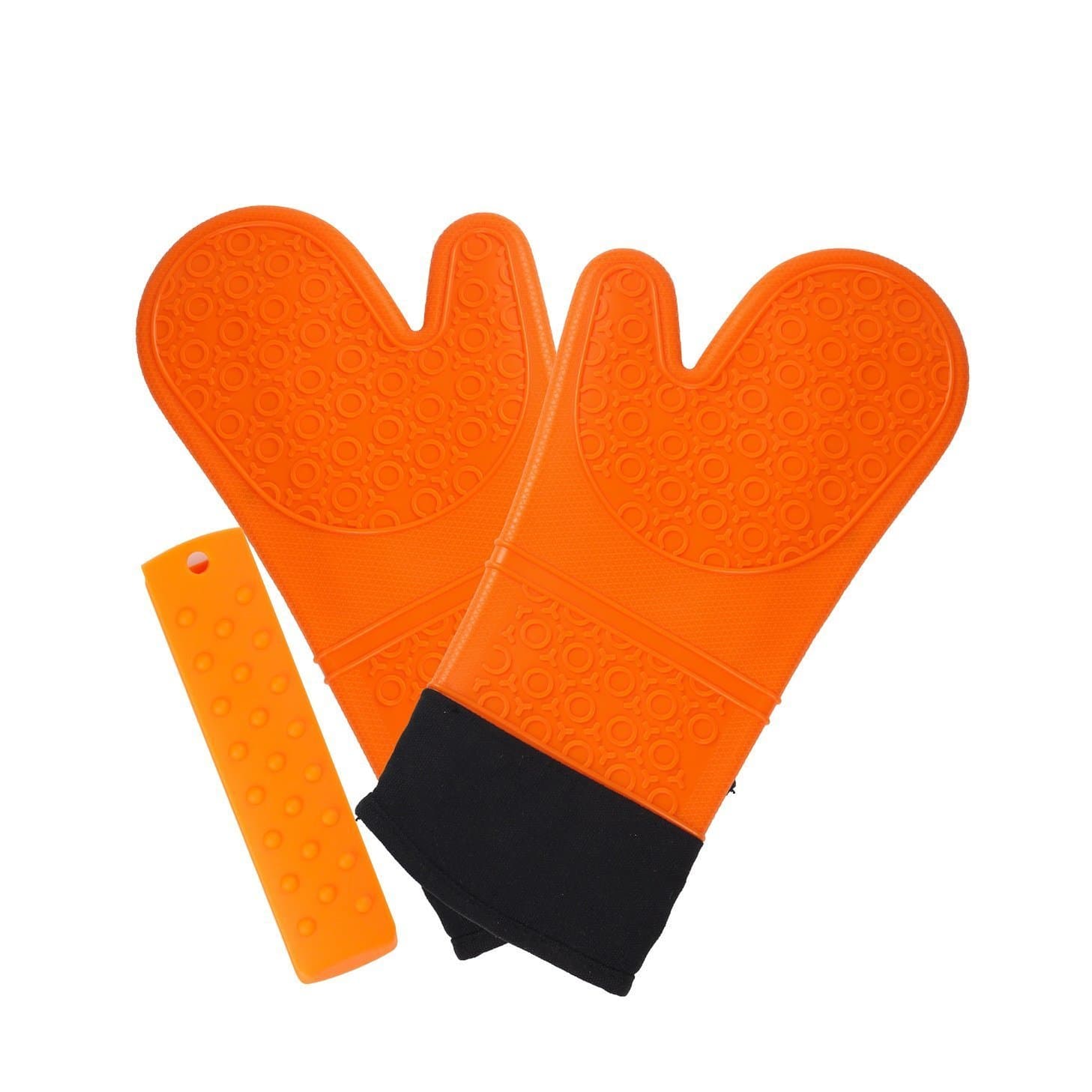 Magician Heat Resistant Gloves - Commercial Grade, Non-Slip Quilted Cotton Lining Silicone Oven Mitts and Hot Handle Holder Set, Up to 500˚F, 14.6" Extra Long For Extra Forearm Protection (Orange)