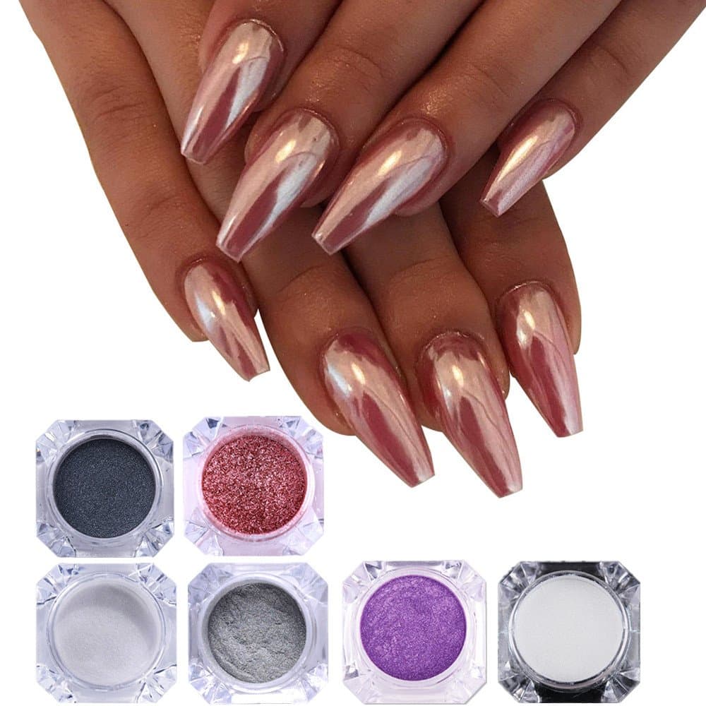 6 Boxes Unicorn Mermaid Nail Powder Rose Gold Black Purple Nail Glitter Pigments