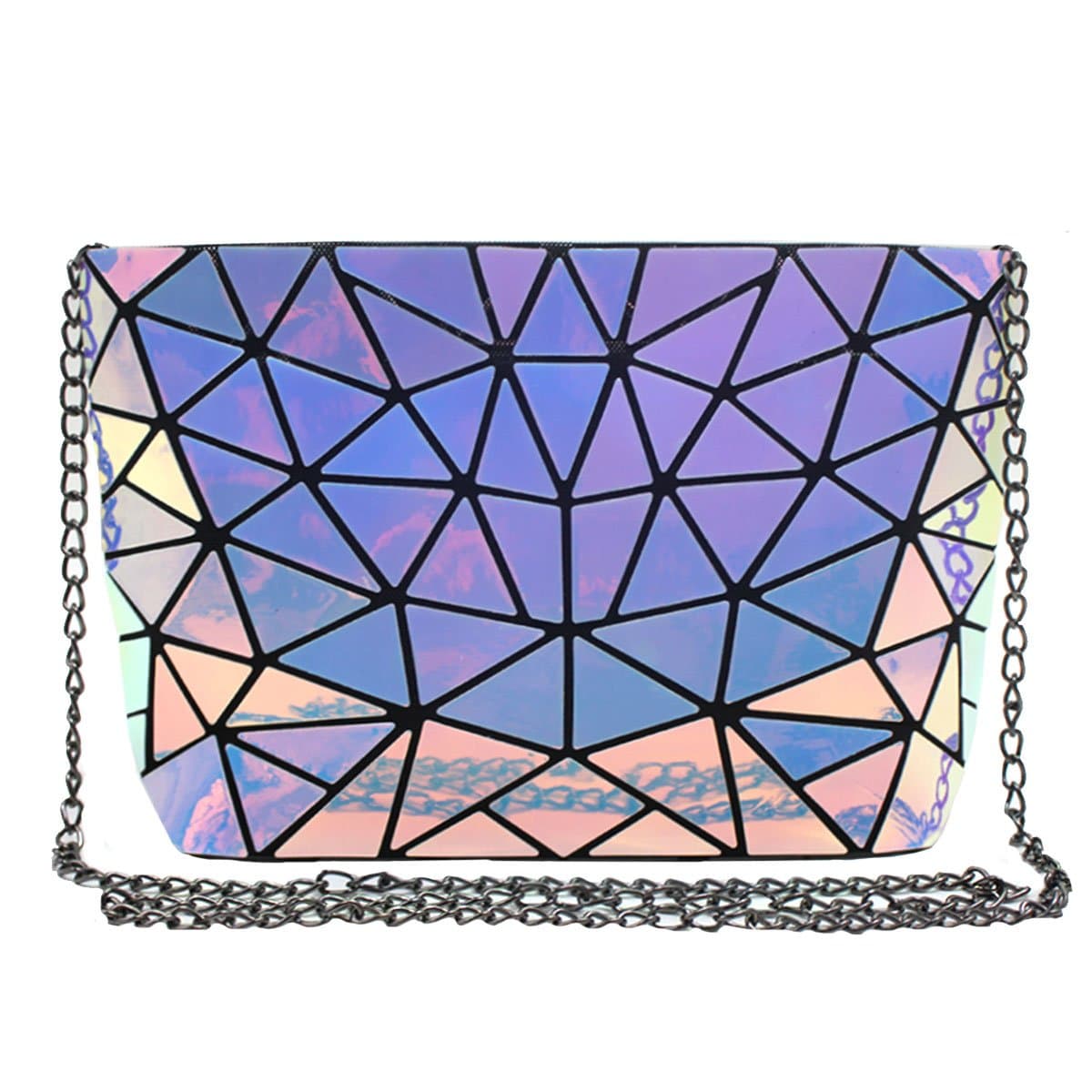 LA HUATELA HAUTE Geometric Luminous Clutch Purse Holographic Pu Leather Shoulder Handbag Laser Chain Crossbody Bag