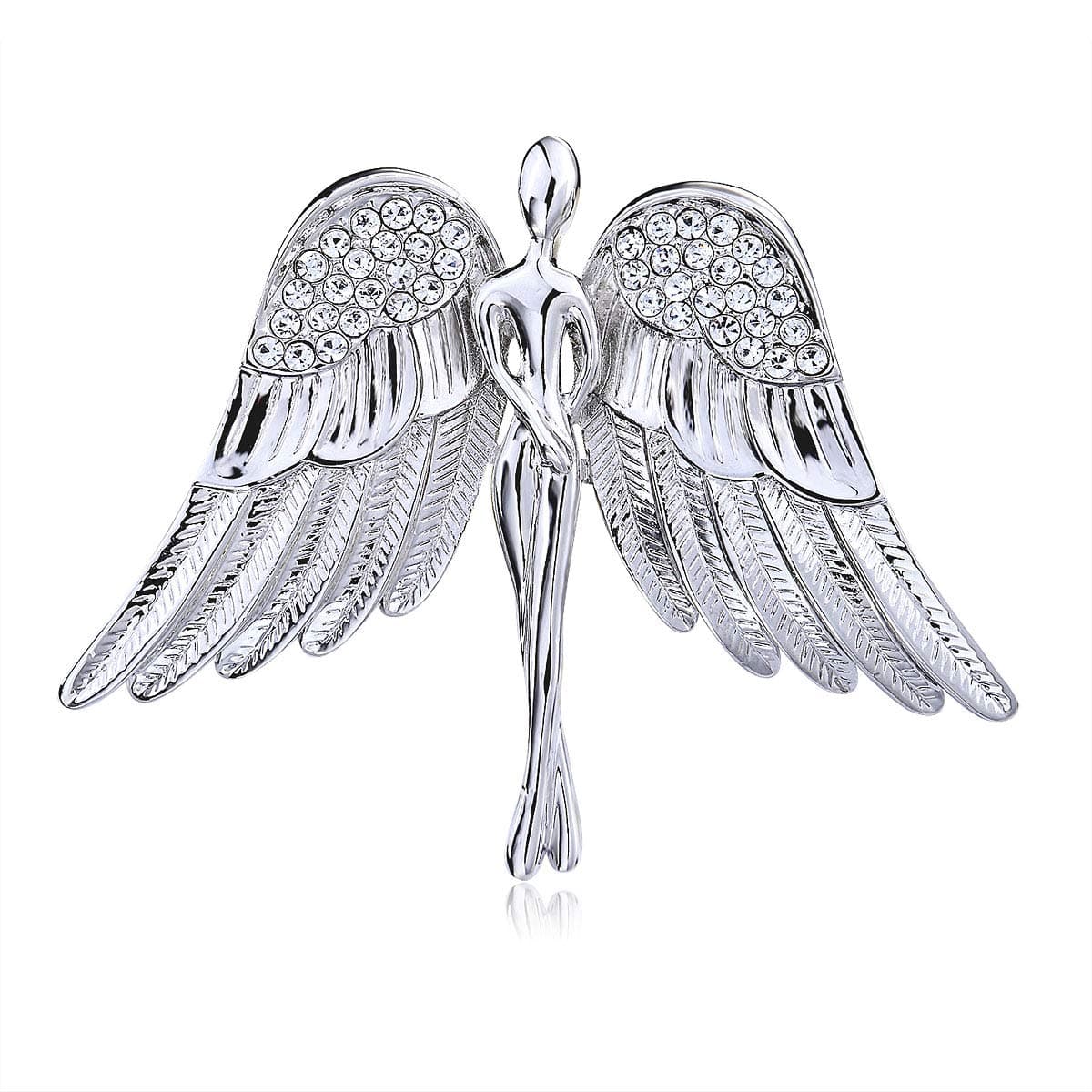 OKAJEWELRYGuardian Angel Rhinestone Silver Tone Brooch Pin