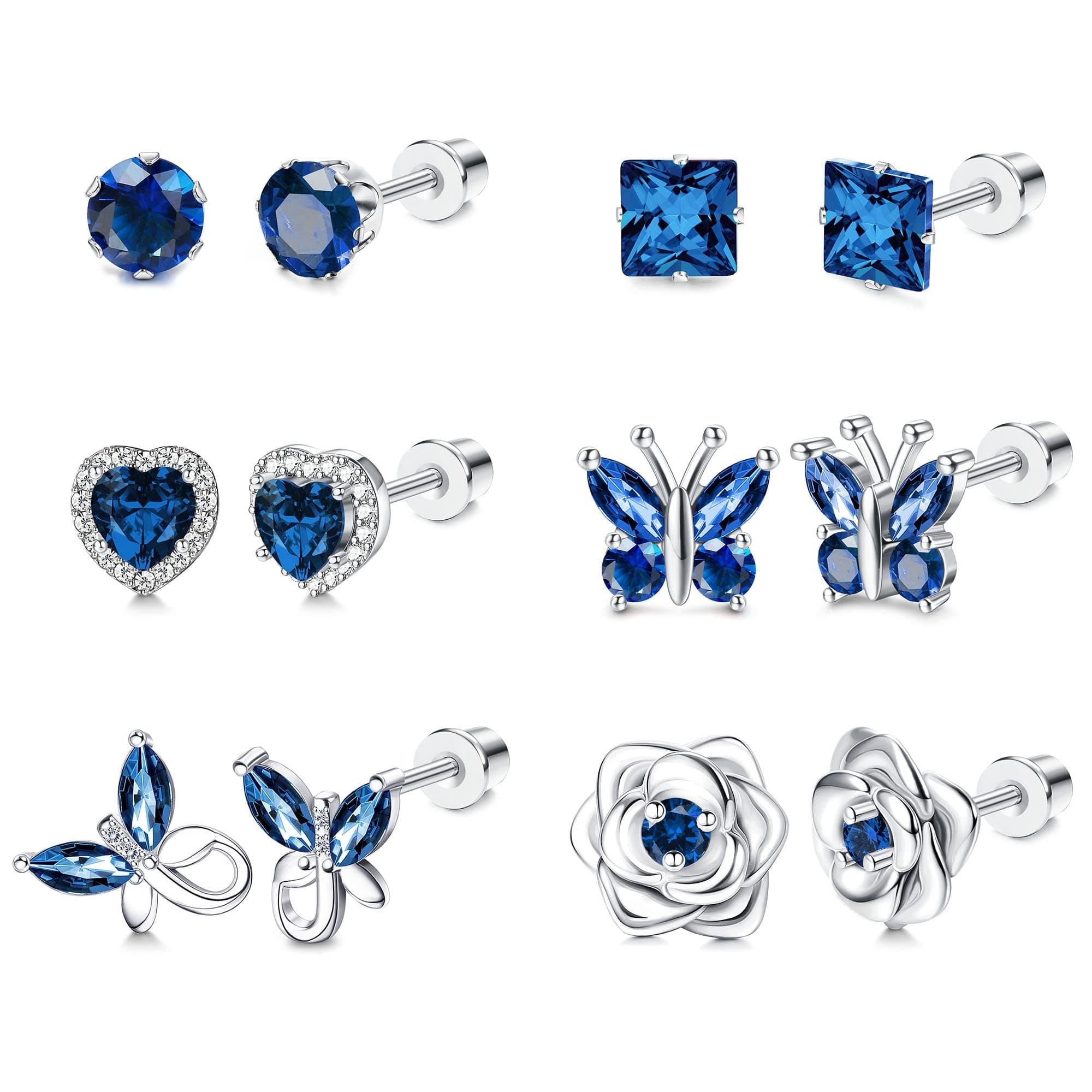 THUNARAZHypoallergenic Birthstone Stud Earrings for Women Butterfly Flower Heart CZ Screw Back Earrings Jewelry Gift for Birthday ChristmasCarbonfree Certified