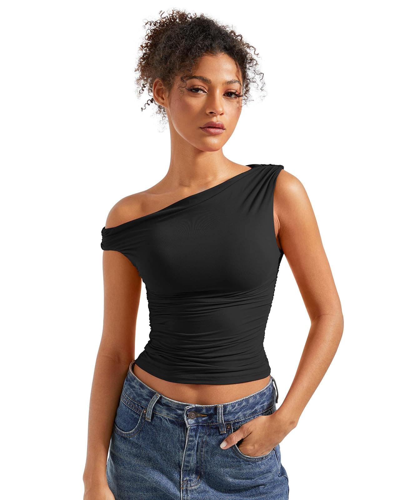 Women Off Shoulder Tops Sleeveless Shirts Y2K Going Out Crop Tank Top