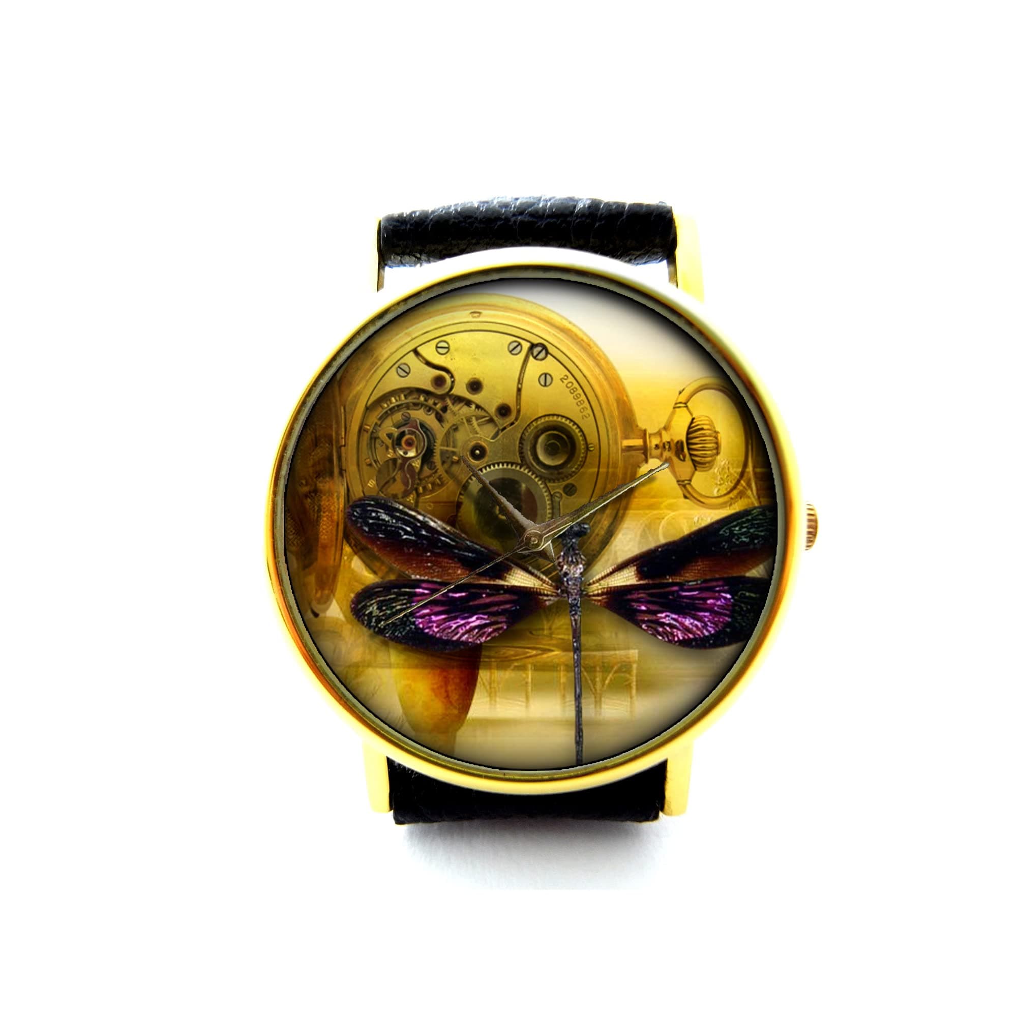 Steampunk Dream Watch Dragonfly Leather Watch Bracelet Watch Handmade Watch Genuine Leather Bracelet Watch P216