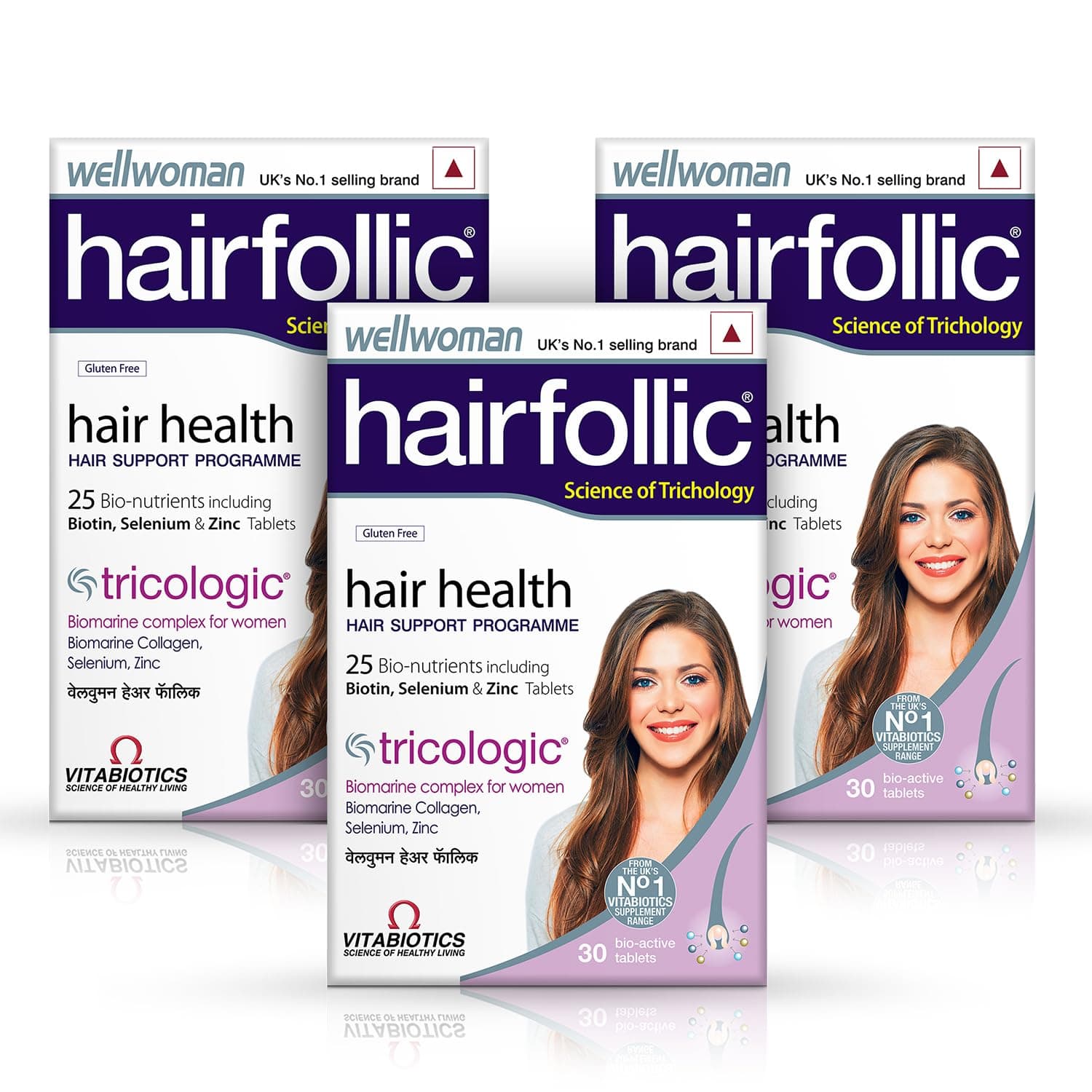 WELLWOMAN Hairfollic Supplements With Advanced Hair Nutrition Formula For Women With Biomarine Collagen Complex, Biotin & Zinc That Support Hair Growth & Healthy Hair|Non-Veg 30 Tablets (Pack Of 3)