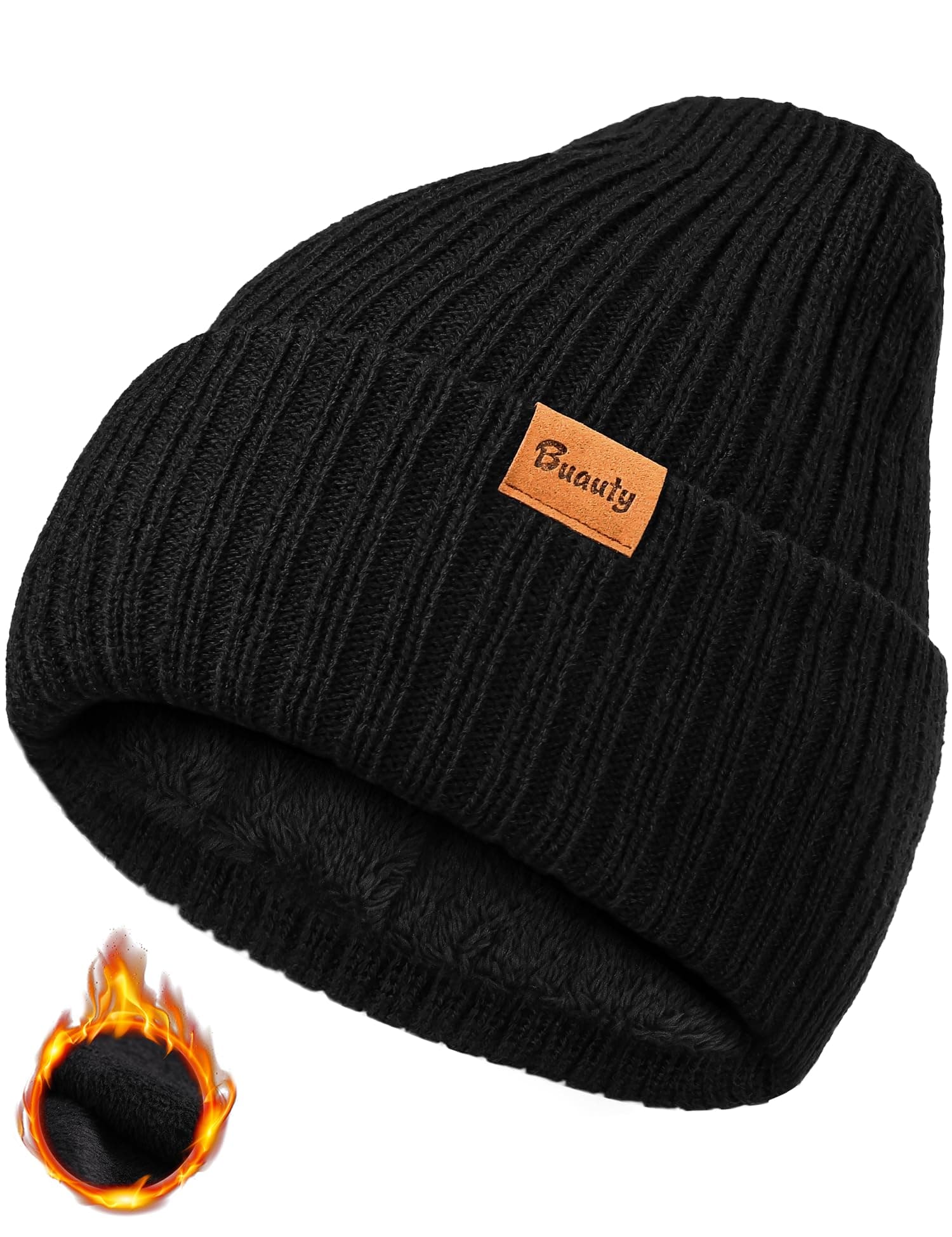 Beanie Hats for Men Women Fleece Winter Hat Chunky Knit Skull Stocking Caps for Guys Thermal Snow Hat Heated Cuffed Gift