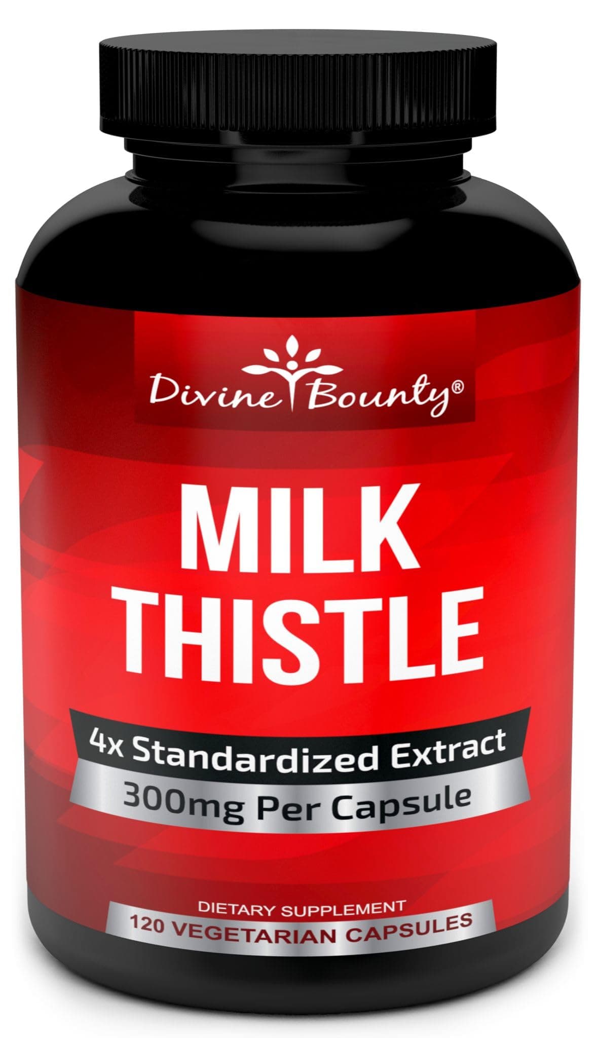 Divine Bounty Pure Milk Thistle Capsules Supplement - A Potent 1200mg Milk Thistle Supplement with 4X Concentrated Extract (Standardized) 120 Vegetarian Capsules