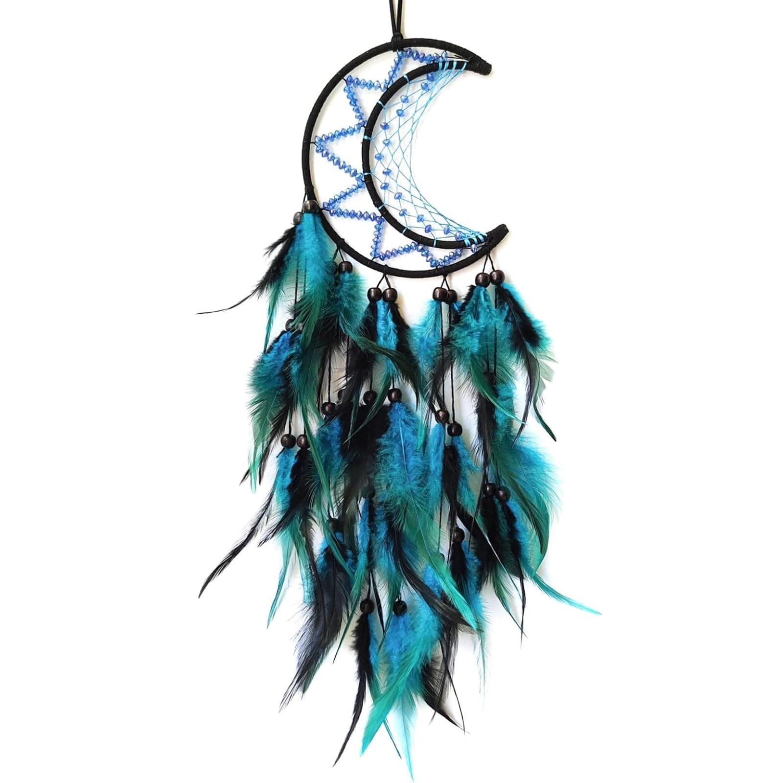 Moon Dream Catcher for Bedroom Wall Hanging,Feather Design,Home Decor Gift Dream Catchers Ornaments for Home Wall Hanging Craft Gift for Adult Kids Tees Friends(Black & Blue)