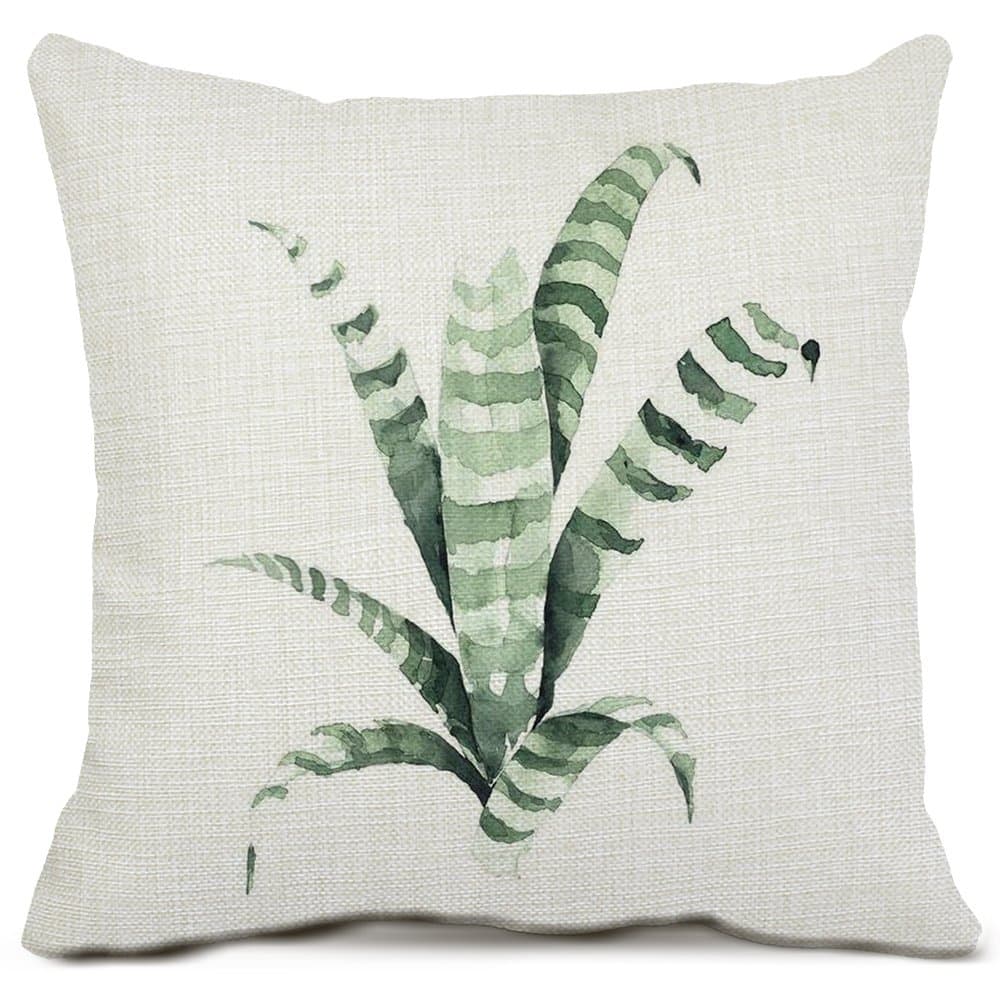 ZAZHUZAI Green Plant Leaf Decorative Throw Pillow Case Cushion Covers Square Cotton Linen Modern Style Couch Pillow Cases 18x18 Inch