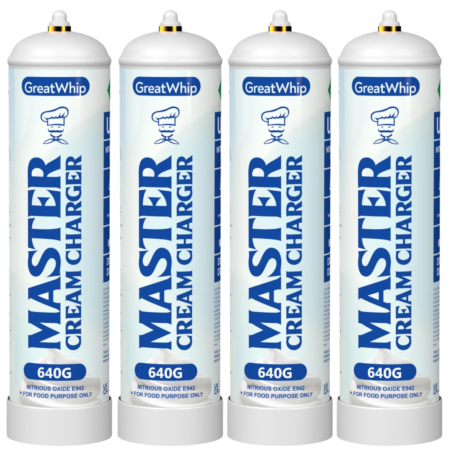 GreatWhip Whipped Cream Chargers, 640g N2O Whip Cream Charger Cylinders, Nitrous Oxide Cartridges, 4 Cylinders
