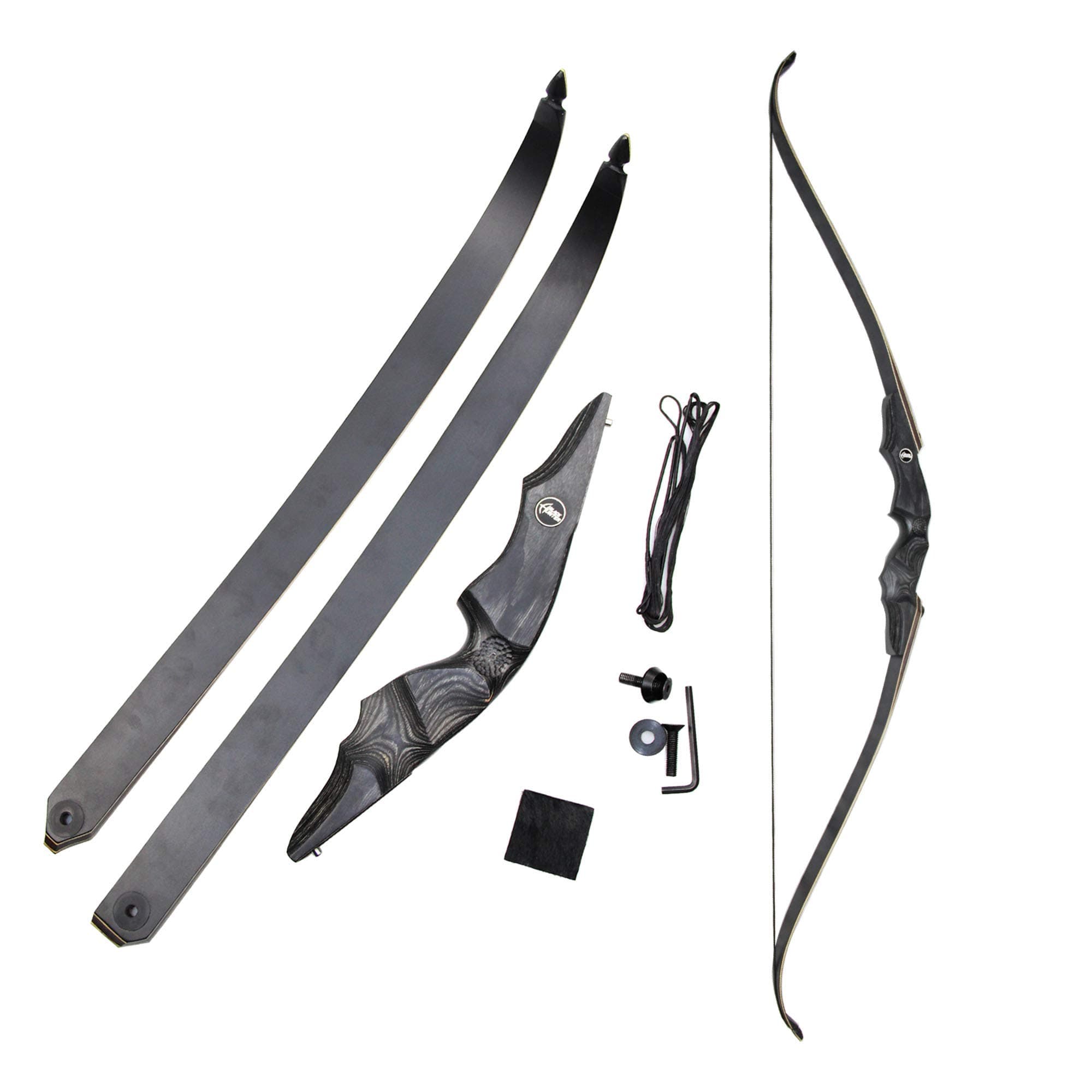 Black Hunter Takedown Recurve Bow, 60" Wooden Bow Archery Bow for Hunting & Practice - Beginner to Intermediate (40 lb, Right Hand)