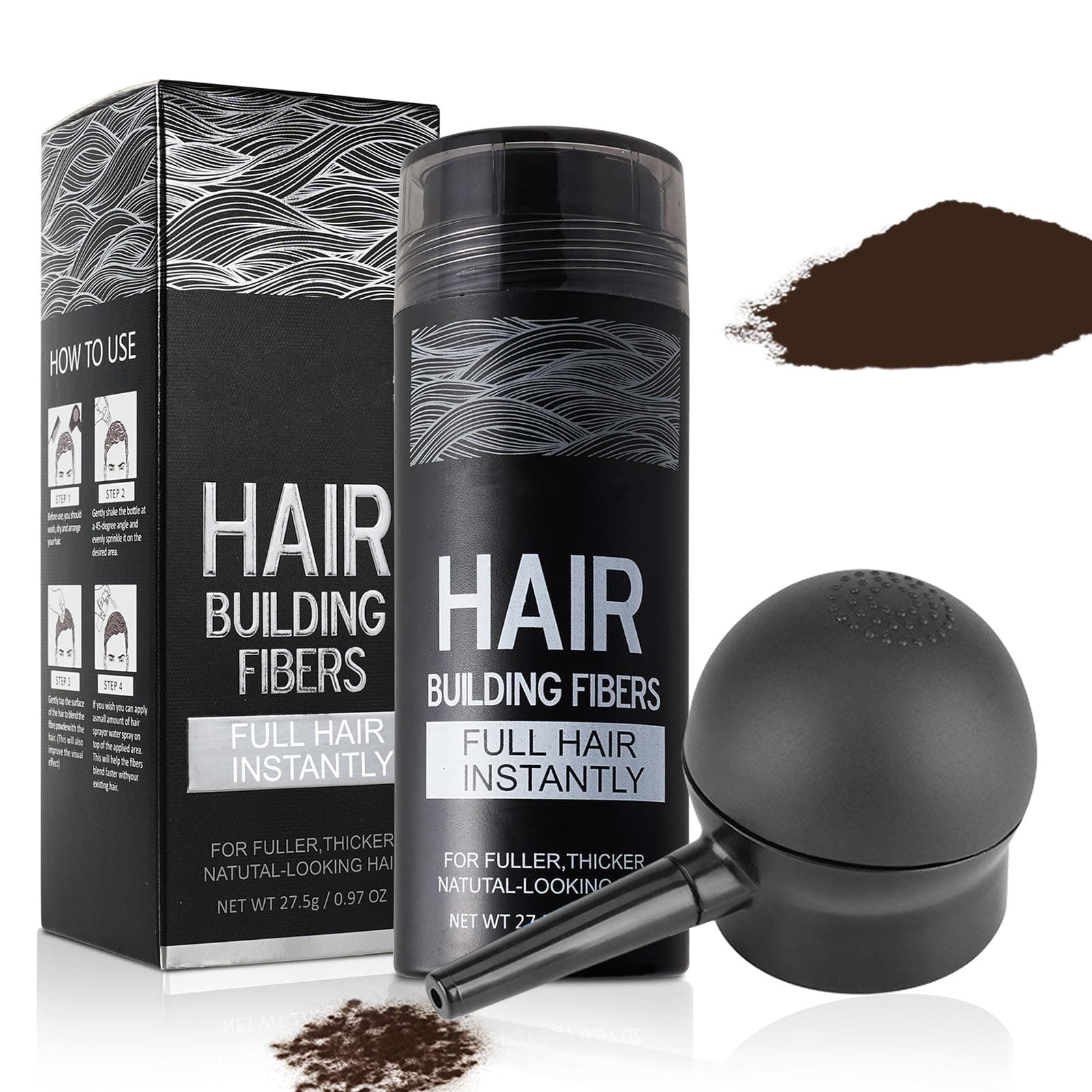 Hair Building Fibers for Thinning Hair with Spray Applicator Pump Nozzle - Natural & Undetectable,Instantly Thicker Fuller Hair Conceals Hair Loss 30 Sec,4 Shades for Men & Women,27.5g (Dark Brown)