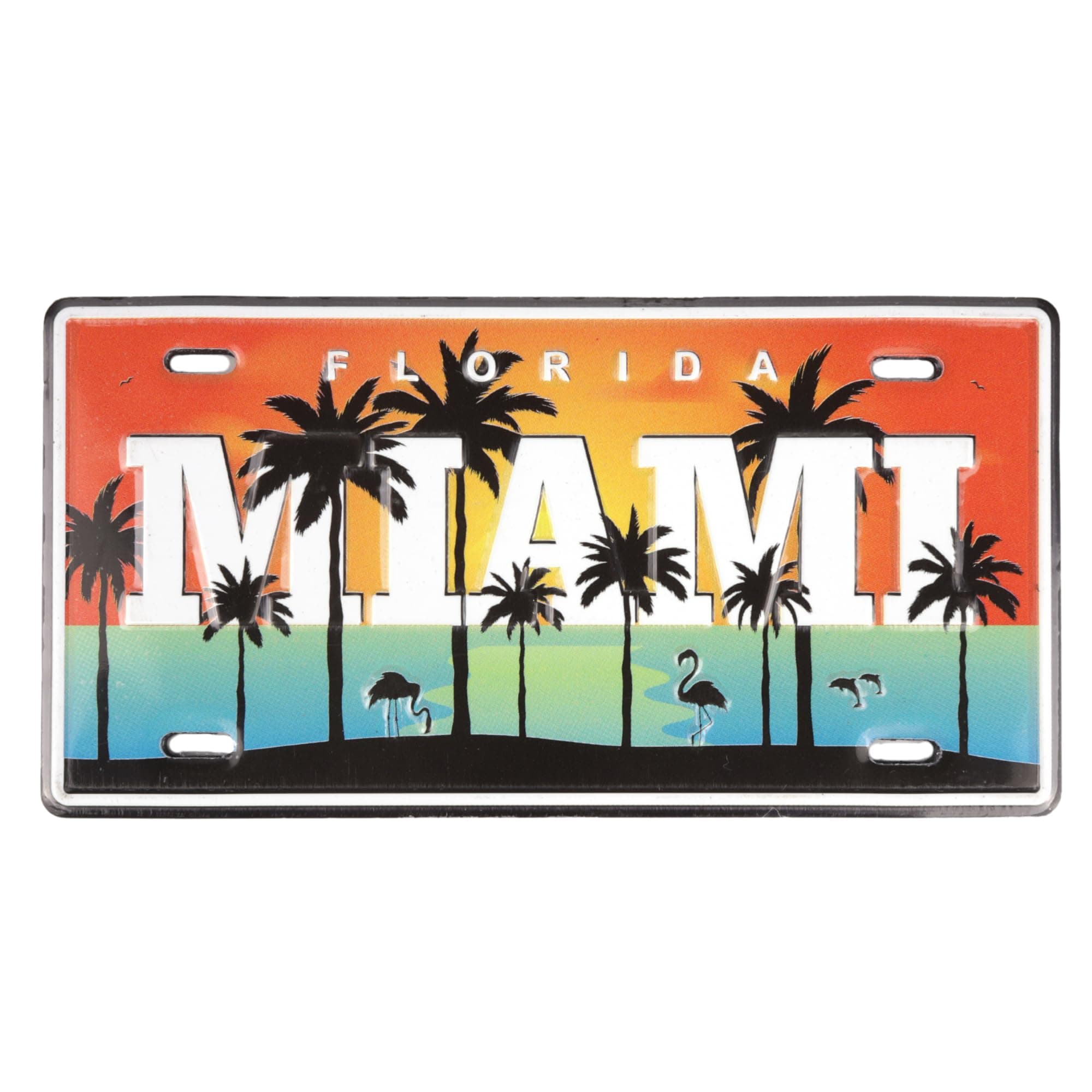 Sunset Miami License Plate Magnet, Florida Souvenir Keepsake, Refrigerator Accessory, 3.9 x 1.9 Inches
