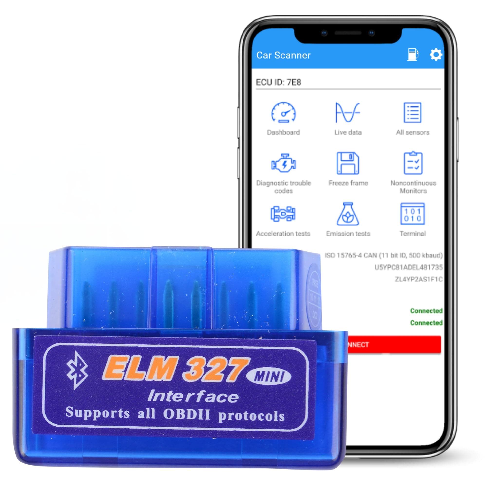 MODAXE OBD II ELM327 Scanner Code Readers V2.1 Smart Car Vehicle Diagnostic Scanner Tool ODB2/OBDII Protocols Android with Advanced Chipset (Mini ELM327)