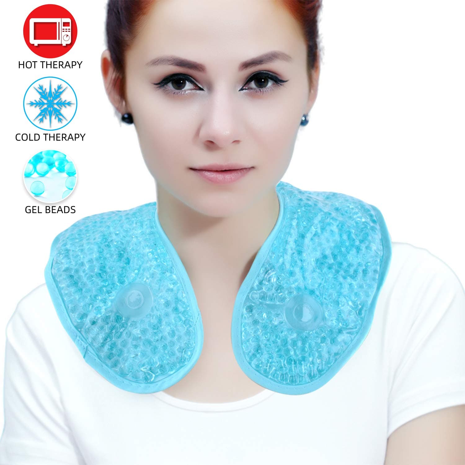 Ice Packs for Neck Shoulder,Reusable Gel Beads Cooling Neck Wrap with Soft Plush Backing,Hot/Cold Therapy Pack for Neck Pain Relief,Sore Shoulder and Stiff Muscles[Blue]