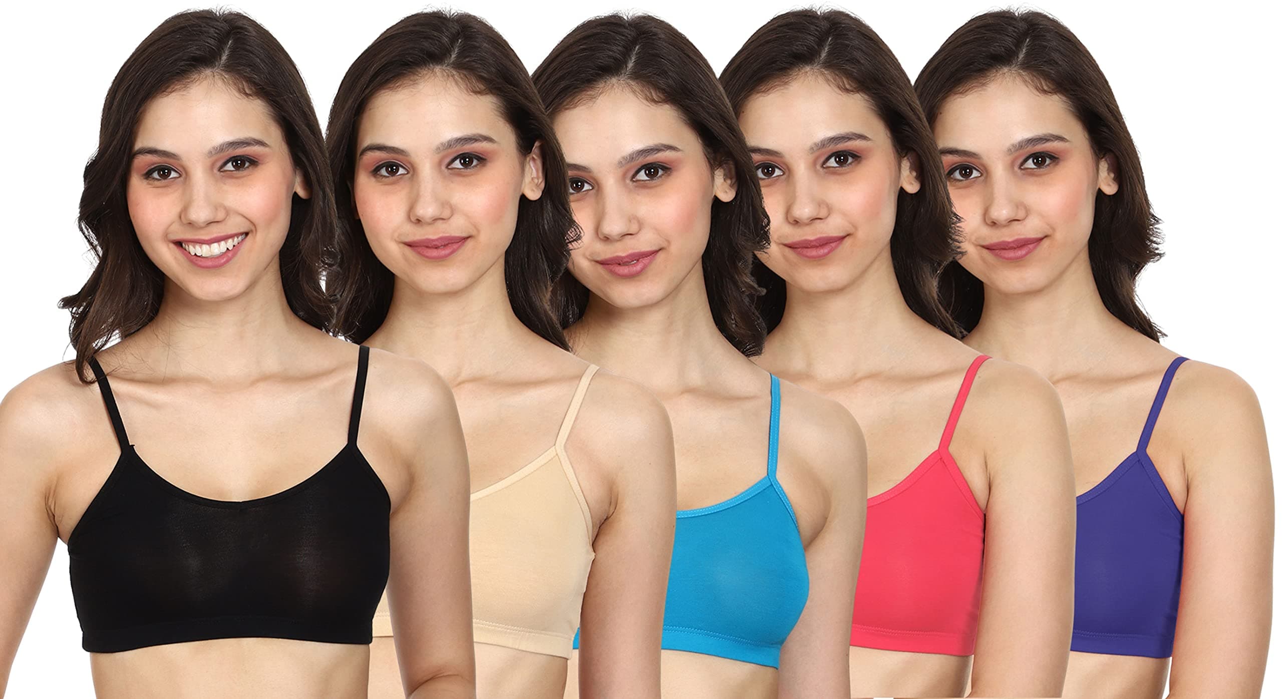 Women's Spandex Non Padded Non-Wired Sports Bra (Pack of 5)