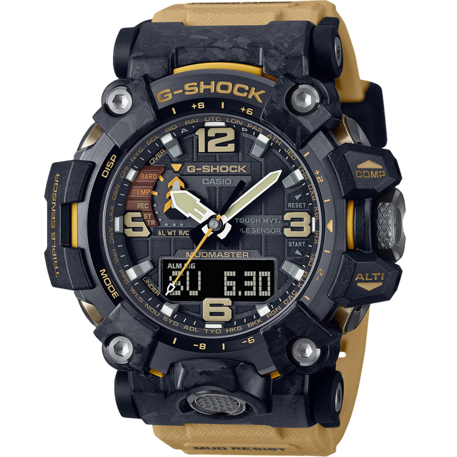 G-Shock New Thinner Carbon Mudmaster Watch, Solar Yellow