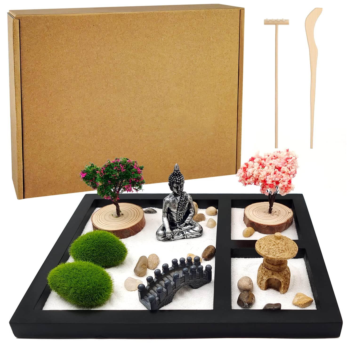 Zen Garden Kit, Mini Zen Garden Home Decoration, Fine Zen Sand, Mini Zen Sand Rock Garden Ornament and Gift for Office Desk Accessories, Meditation, Relaxation
