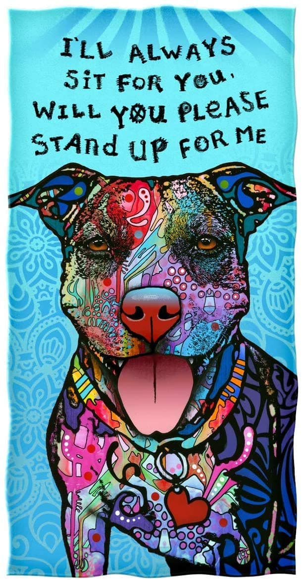 Dawhud Direct Colorful Dog Beach Towel for Women, Girls, Kids, Men - 30" x 60" Super Soft Plush Cotton Towel with Dean Russo Pit Bull Pattern
