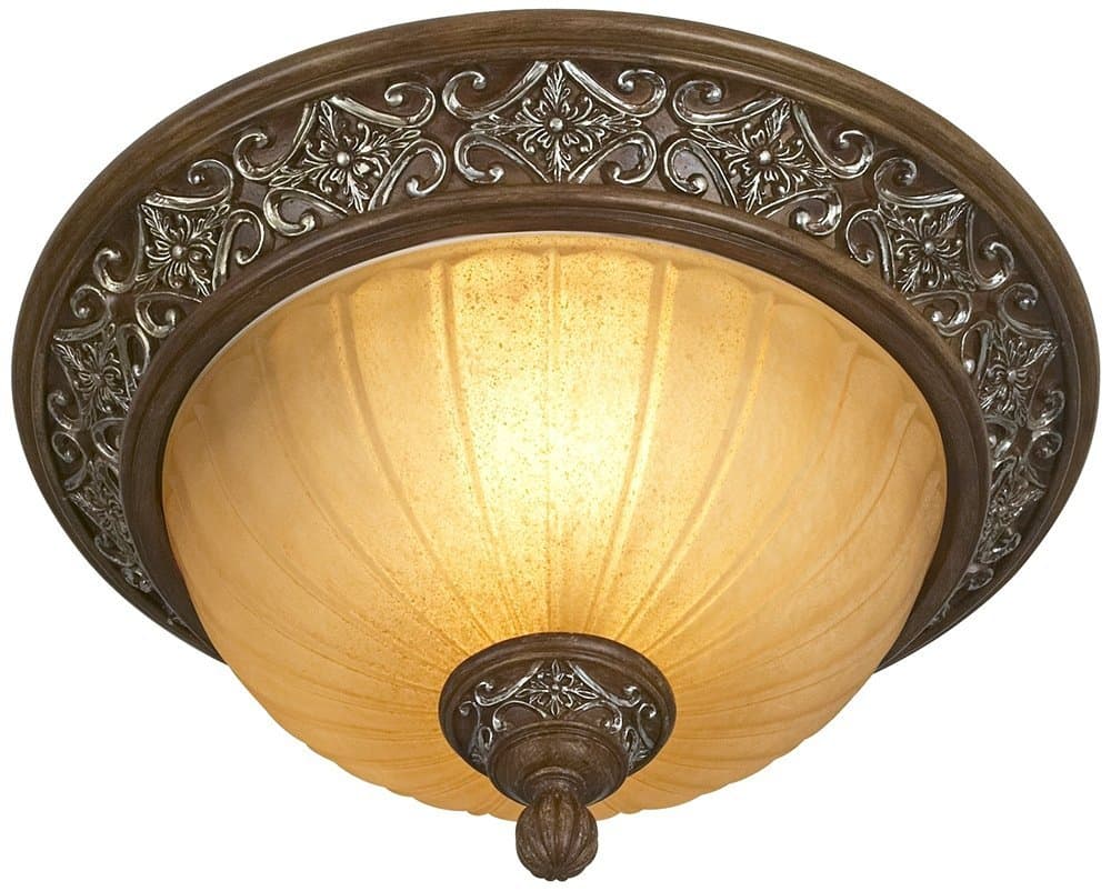 Sterling Estate Vintage Ceiling Light Flush-Mount Fixture 14" Wide Golden Bronze Silver Champagne Glass Dome Shade for Bedroom Kitchen Living Room Hallway Bathroom House Home