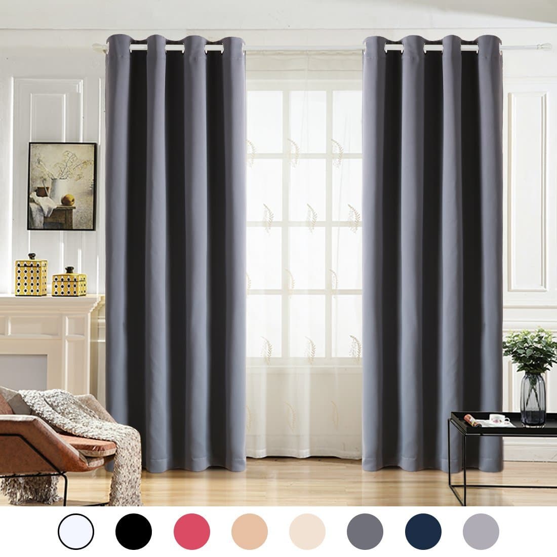 MAEVIS 99% Blackout Curtains 2 Panels for Bedroom Grommet Top,Light Blocking Draperies Room Darkening Thermal Insulated Window Curtain for Living Room（W52xL63 inch,Dark Grey）